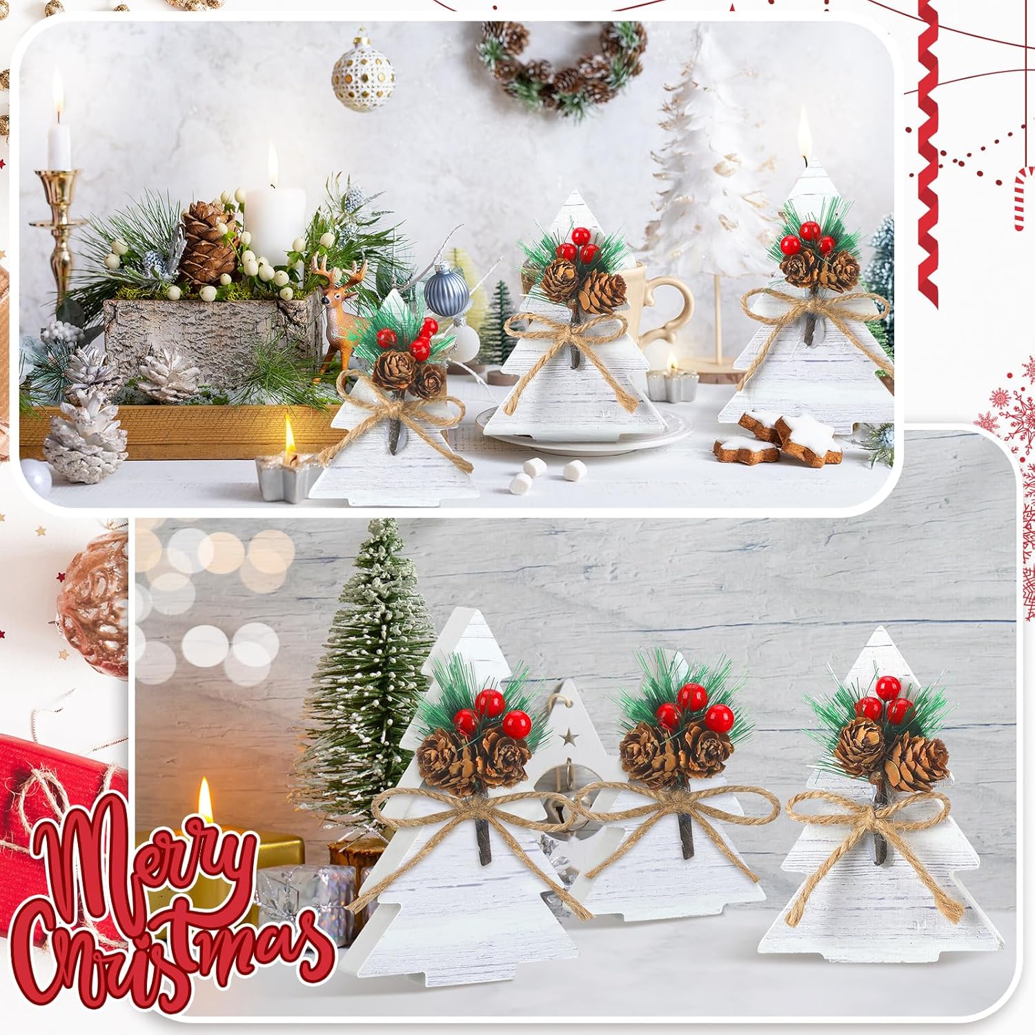 Soaoo 3 piezas de centros de mesa de madera para mesas de árbol de Navidad de madera, letrero de árbol de Navidad rústico, decoración de mesa para