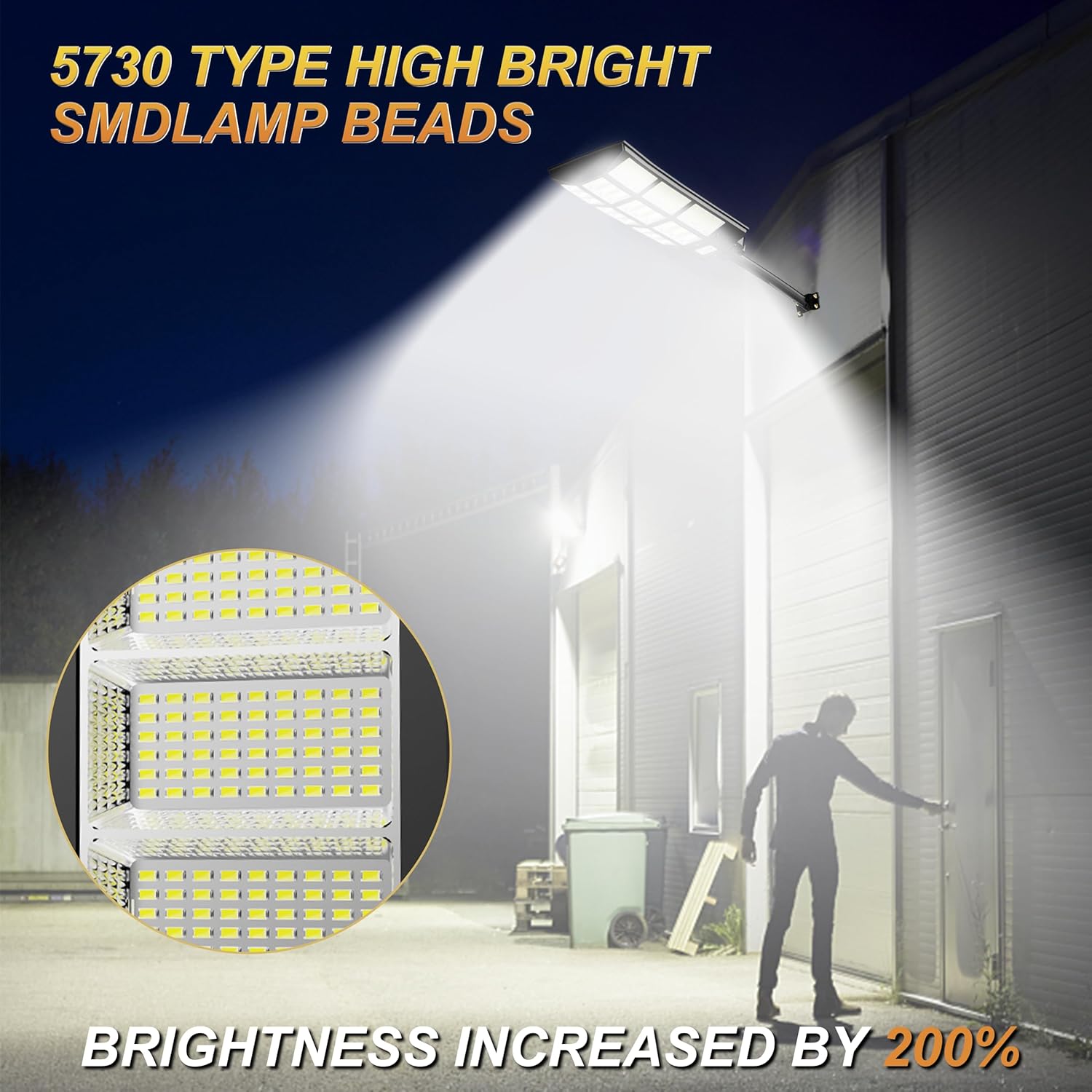 ASCAKE Luces solares de calle, 1458 LED de 3200 W, sensor de movimiento, luces solares para exteriores con control remoto, luces solares de