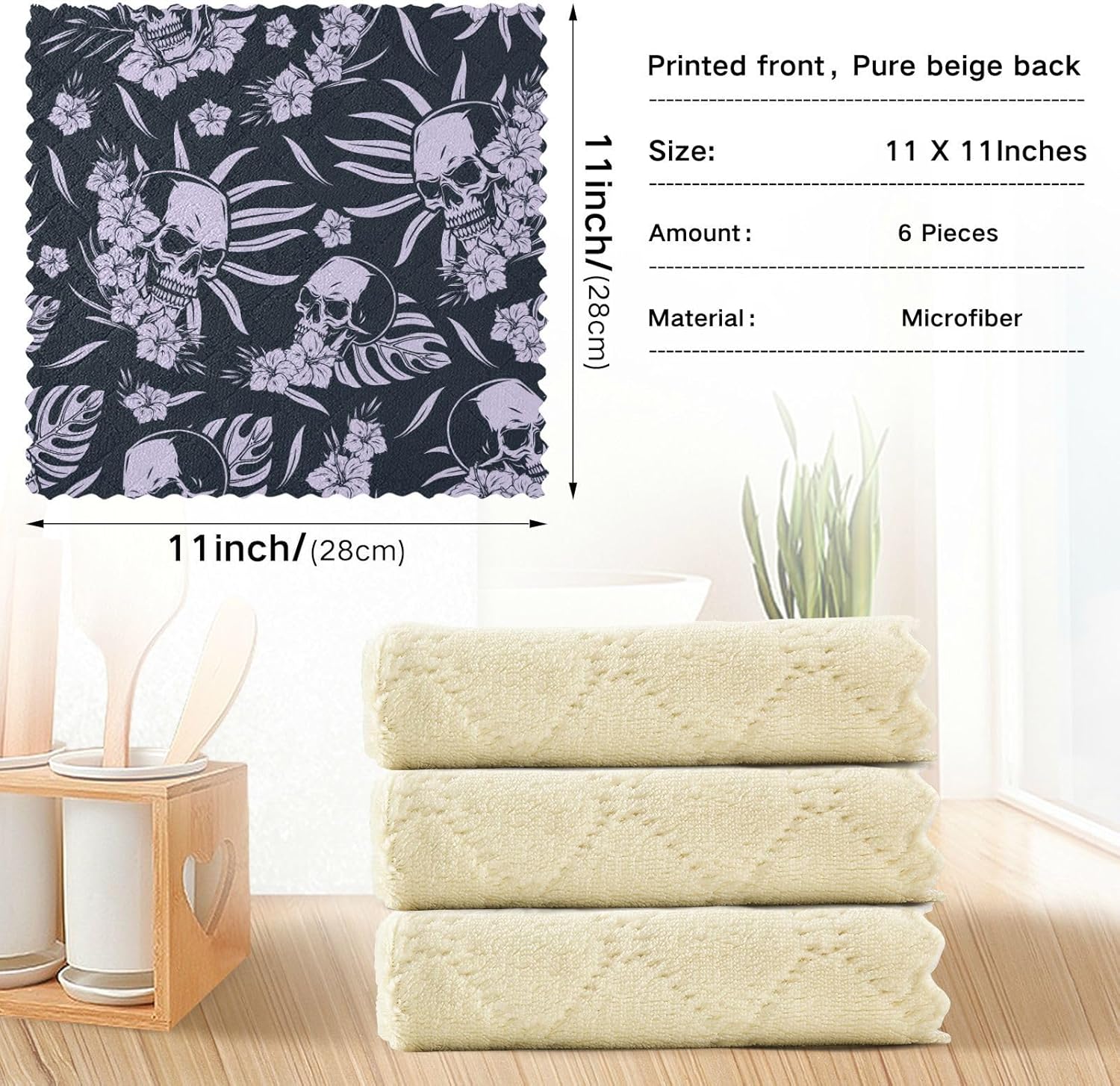 Vintage Tropical Skull 6 Pack Fast Drying Microfiber Kitchen Towels Print Soft Tea Cup Kitchen Towels for Bathroom Sink