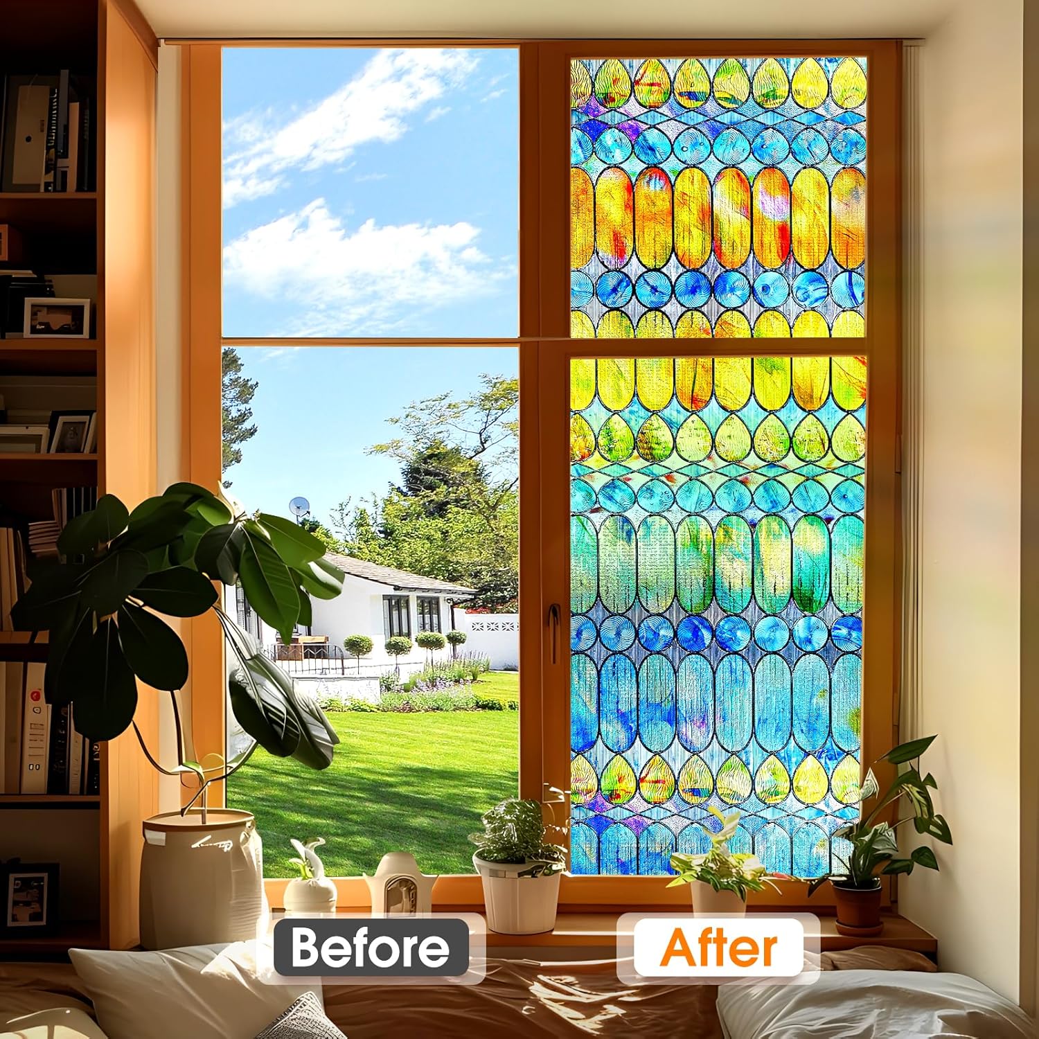 Película 3D de vidrieras para ventana Película de privacidad para ventana de arco iris, decoraciones coloridas para ventanas para el hogar, película