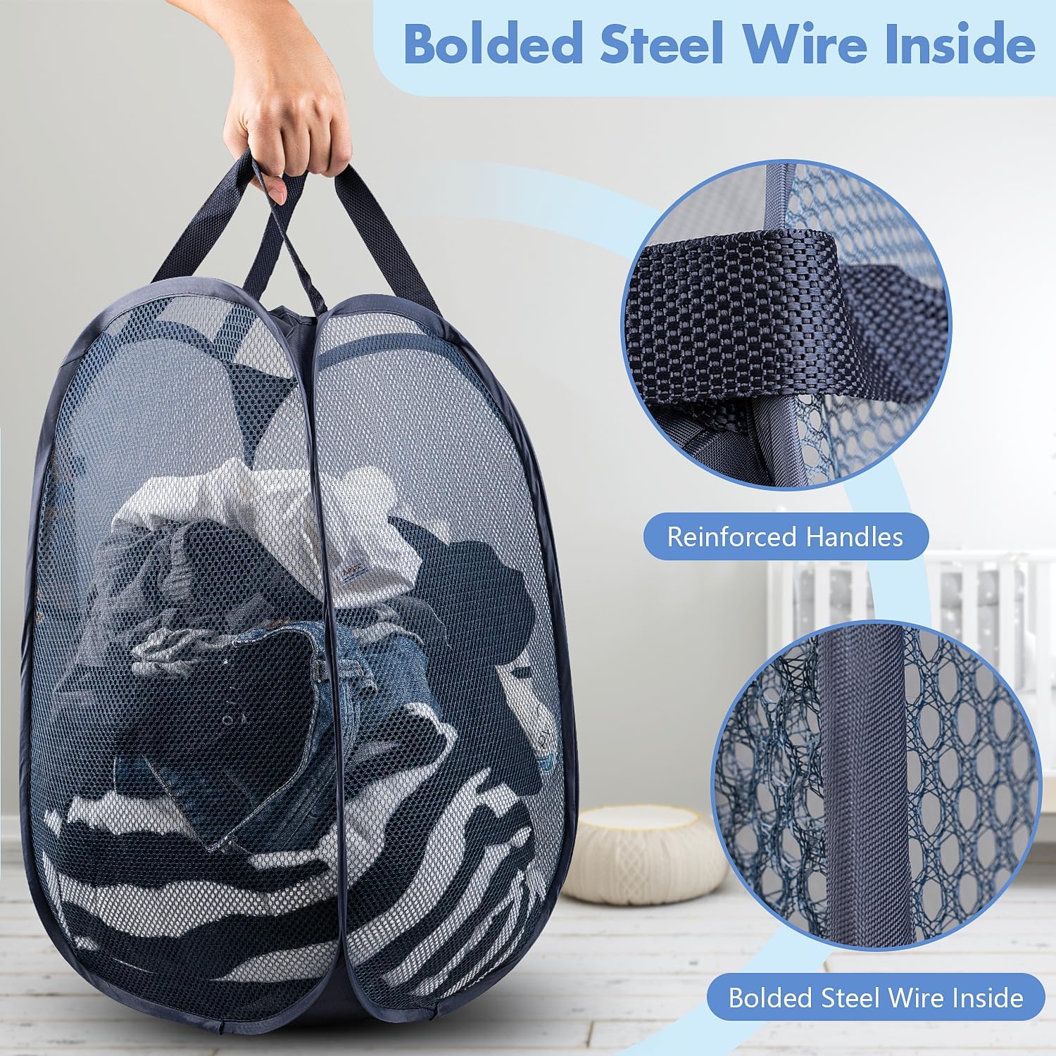 Pop Up Hamper, 1 PCS Mesh Pop Up Laundry Hamper, Premium Pop Up Laundry Basket, Mesh Laundry Basket, Pop Up Hampers for Laundry, Mesh Laundry
