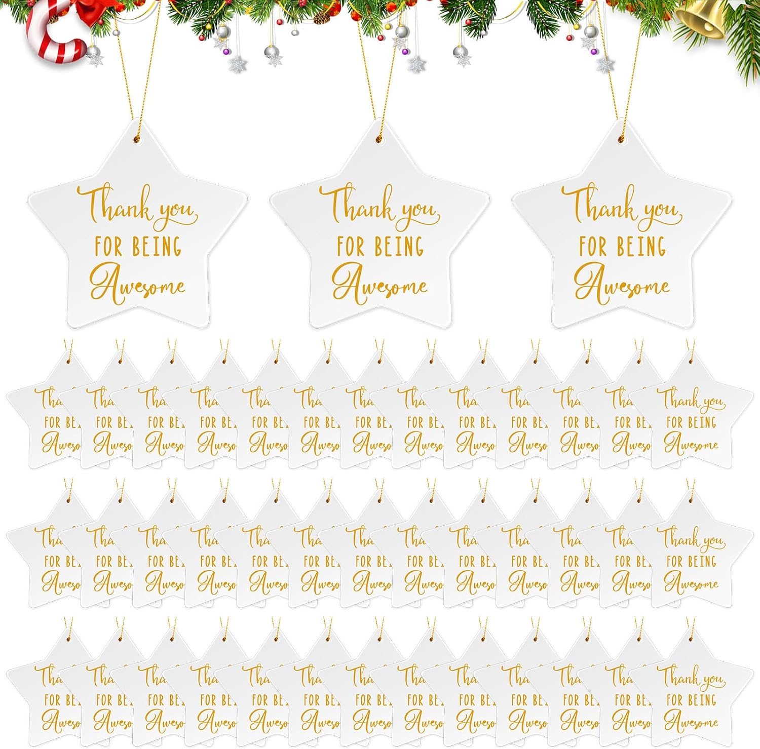 40 piezas de regalos de agradecimiento, adornos de cerámica de Navidad, regalos inspiradores, placa colgante en forma de estrella, recuerdo para