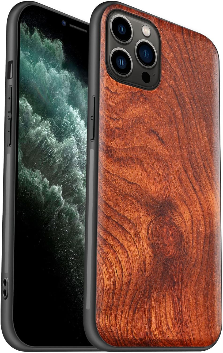 Carveit Funda de madera para iPhone 11 Pro Max madera real dura y TPU suave negro a prueba de golpes, funda protectora única y elegante de madera