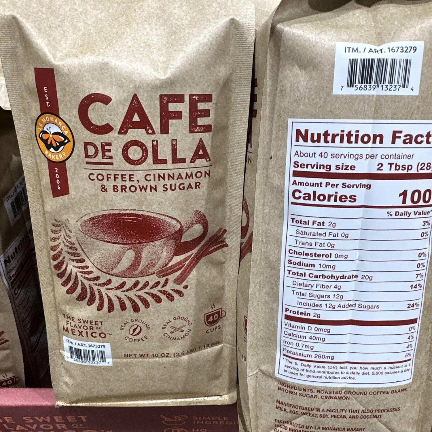 Café de Olla  Cinamon Brown Sugar Real Coffee Real Cinamon  La Monarca Bakery  40oz (paquete de 2)
