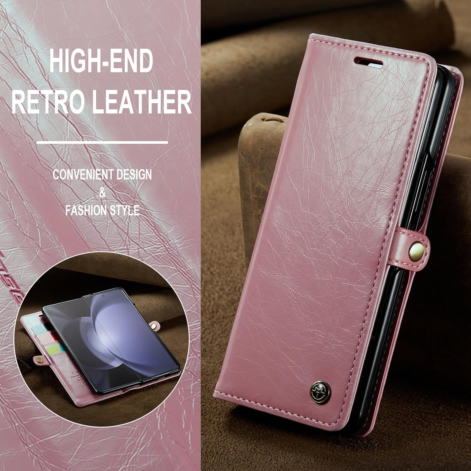 Hongxinyu Funda tipo cartera para Samsung Galaxy Z Fold5 2023, protección magnética, de piel sintética, con tarjetero, ranura para efectivo, bloqueo