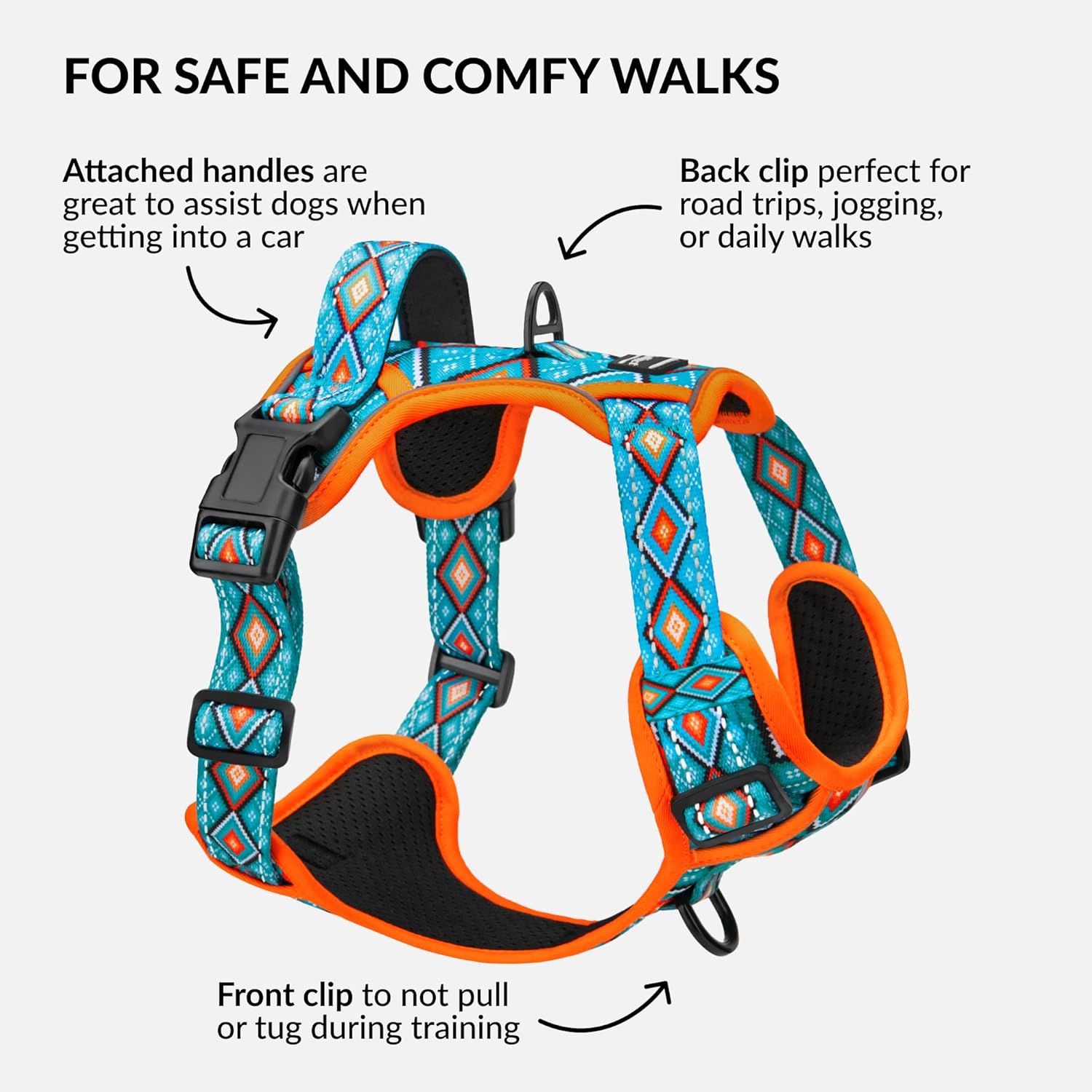CollarDirect Arnés reflectante sin tirones para perro, con asa y clip frontal, chaleco acolchado suave ajustable para perros pequeños a grandes,