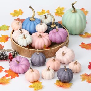 18 calabazas artificiales pequeñas de espuma falsa a granel, decoración de calabaza de otoño rosa y azul, decoraciones para el hogar, festivales, 18 calabazas artificiales pequeñas de espuma falsa a granel, decoración de calabaza de otoño rosa y azul, decoraciones para el hogar, festivales,