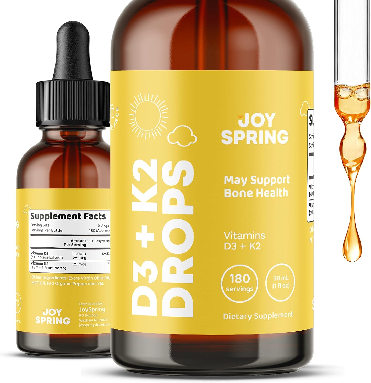 JoySpring La vitamina D3 K2 para niños puede apoyar el sistema inmunológico saludable Vitamina D para niños y melatonina líquida para apoyar el