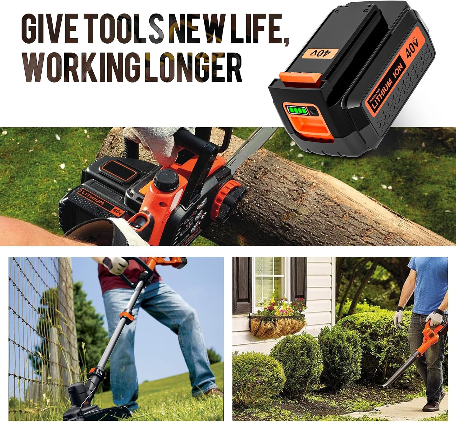 Paquete de 1 batería LBX2040 de 3000 mAh de 40 voltios y cargador de repuesto para Black and Decker 40V batería compatible con batería de litio