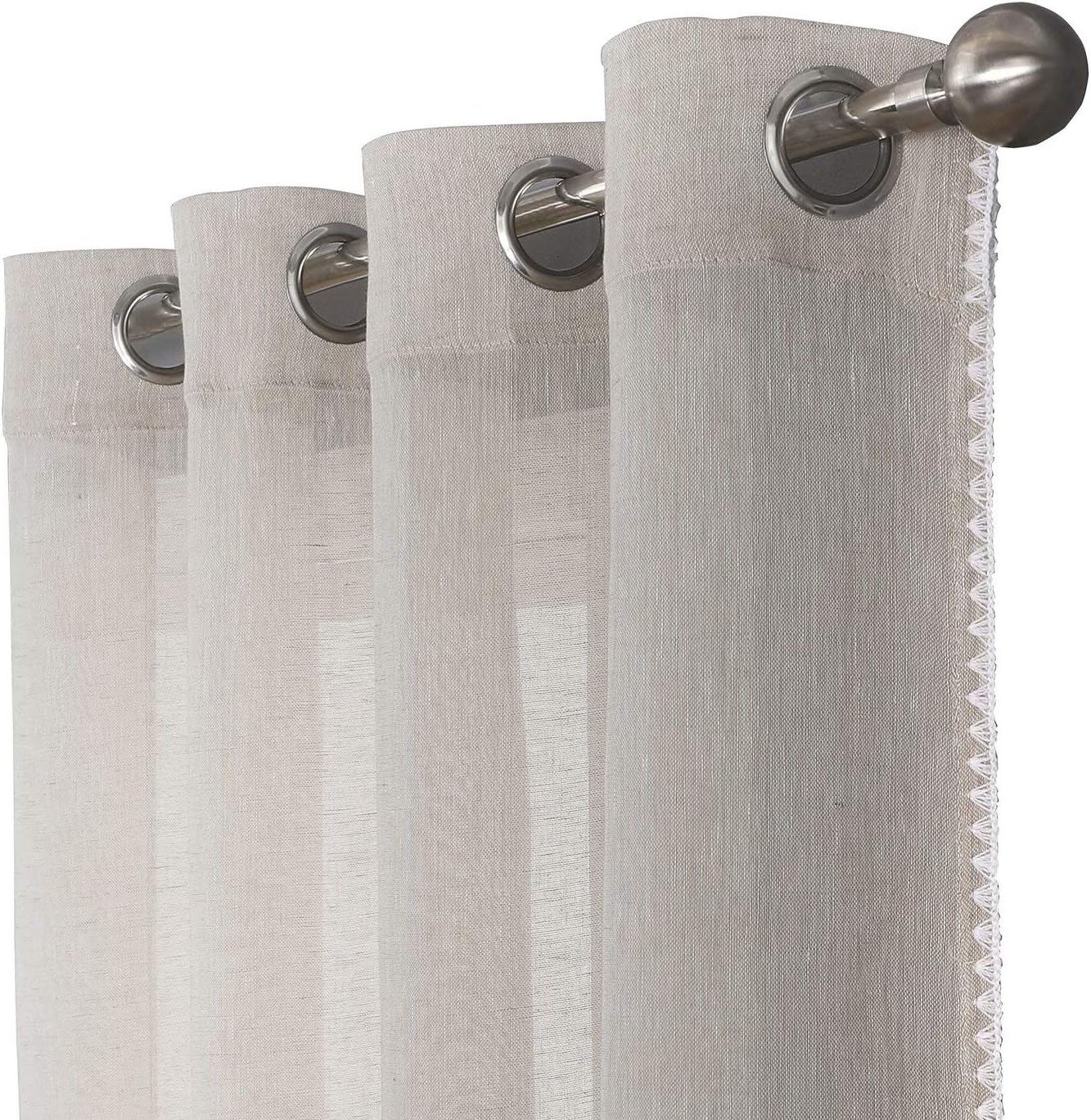 Selectex – Cortinas transparentes de lino natural con bordes semitransparentes