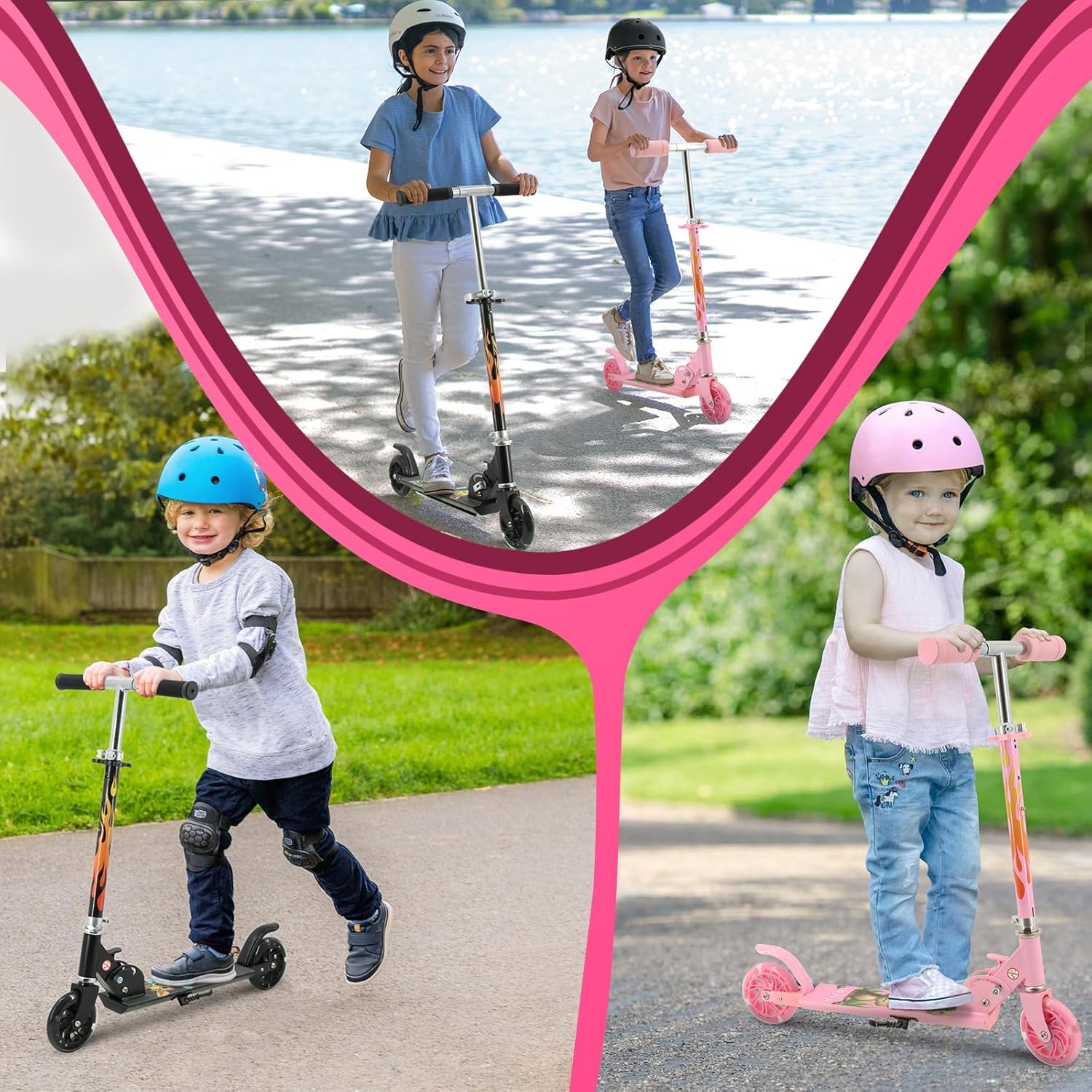 TENBOOM Patinete para niños de 3 a 12 años  Patinete para niños con ruedas de luz LED y manillar ajustable de 3 niveles, ligero y plegable de 2