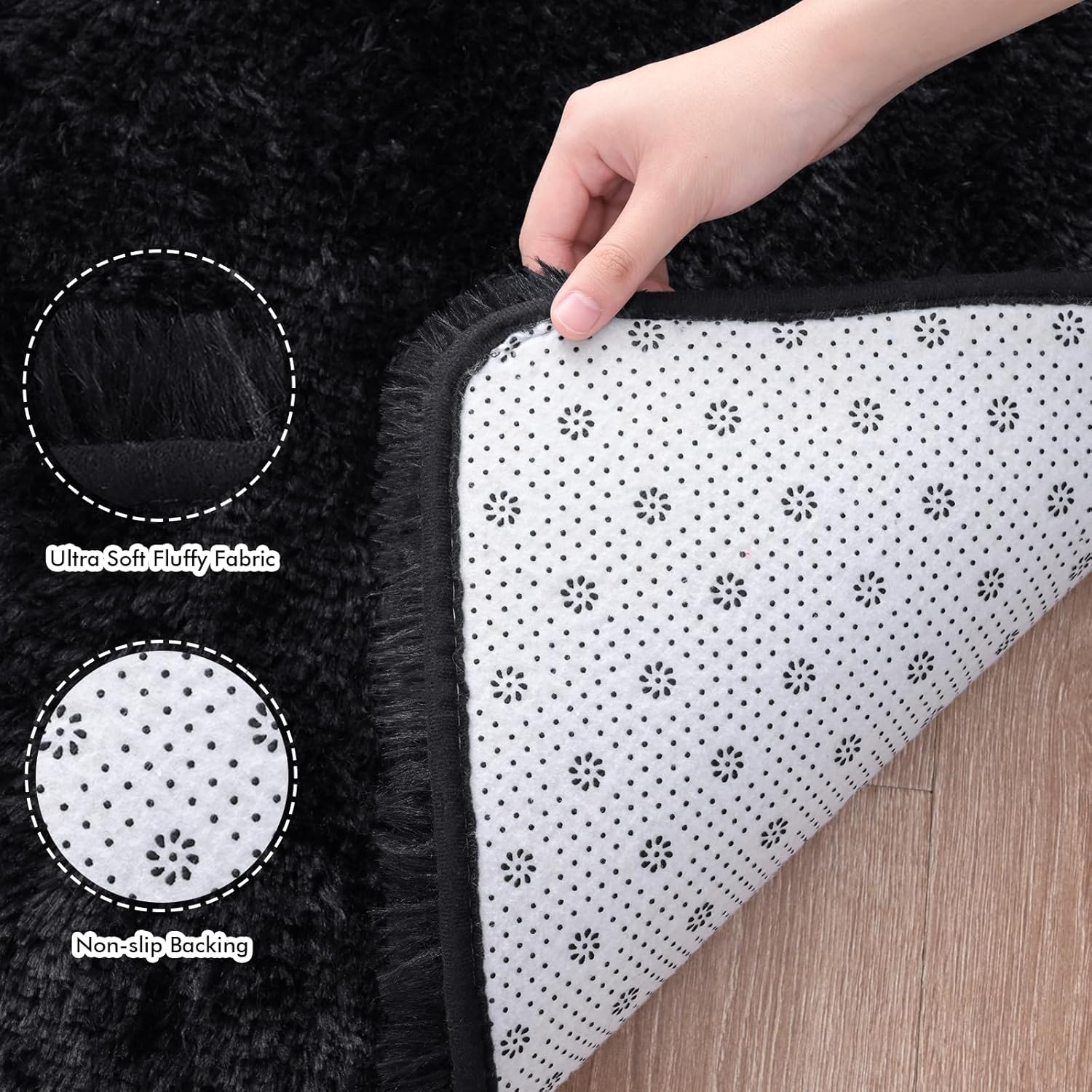 Alfombras negras ultrasuaves para dormitorio, de 7 x 10 pies, alfombras peludas para sala de estar, alfombra peluda grande y cómoda para niños,