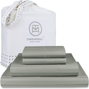 Threadmill Sábanas de tamaño queen, 100 % algodón, 600 hilos, 4 piezas, diseño de damasco, luna, roca, gris, calidad de hotel, algodón peinado de Threadmill Sábanas de tamaño queen, 100 % algodón, 600 hilos, 4 piezas, diseño de damasco, luna, roca, gris, calidad de hotel, algodón peinado de