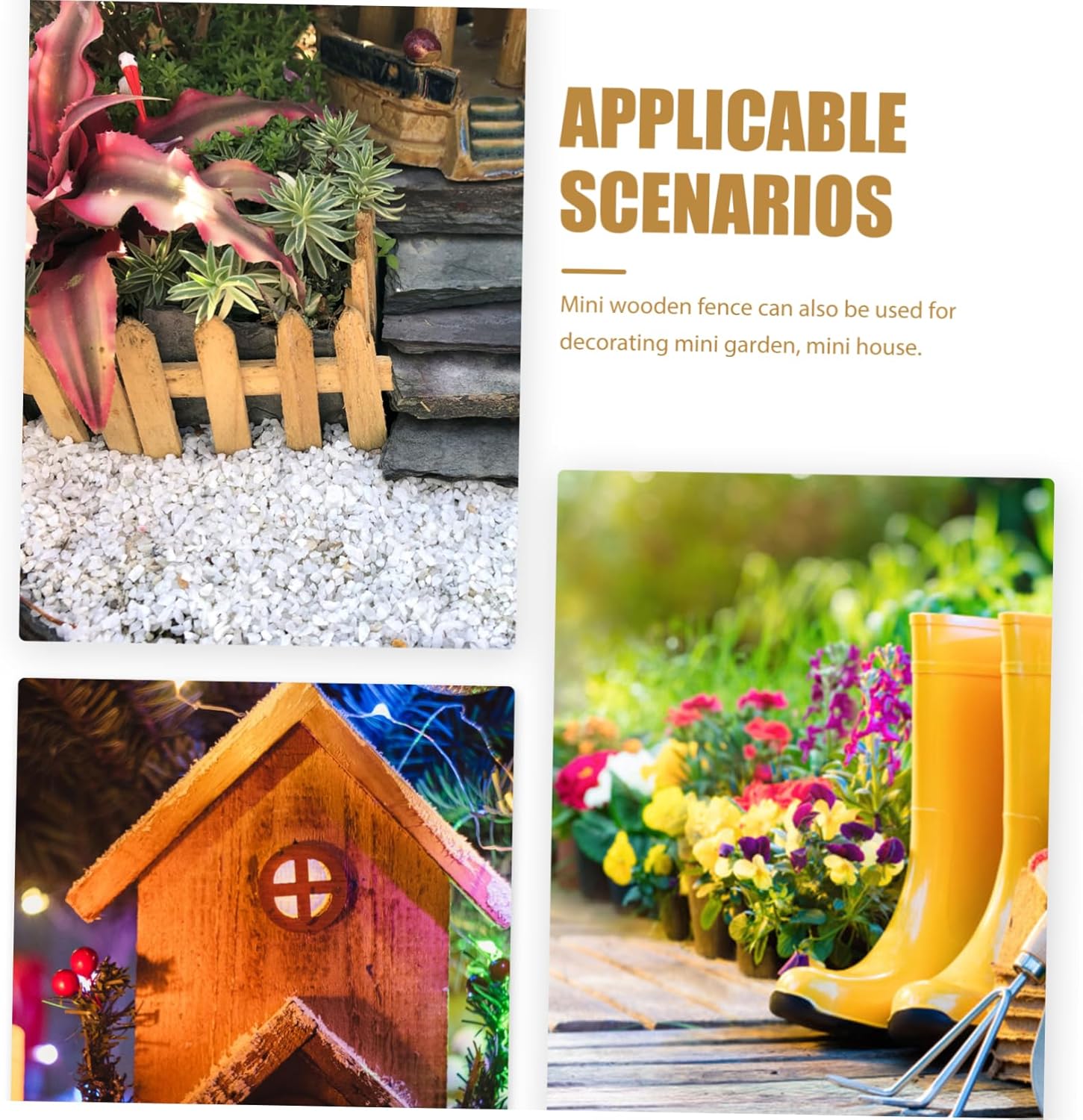 Uonlytech 100 piezas de mini valla de decoración para el hogar, mini valla de piquete de madera en miniatura, mini valla de madera para el hogar,