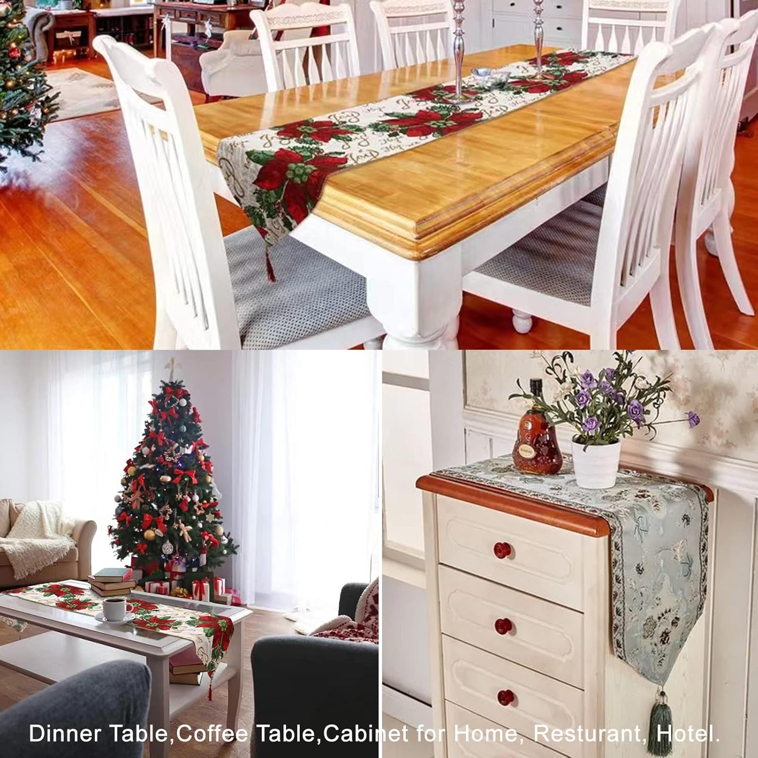 Camino de mesa de Navidad con borla de 72 x 13 pulgadas, mesa de comedor de cocina, mantel de mesa de café para exteriores e interiores, decoración