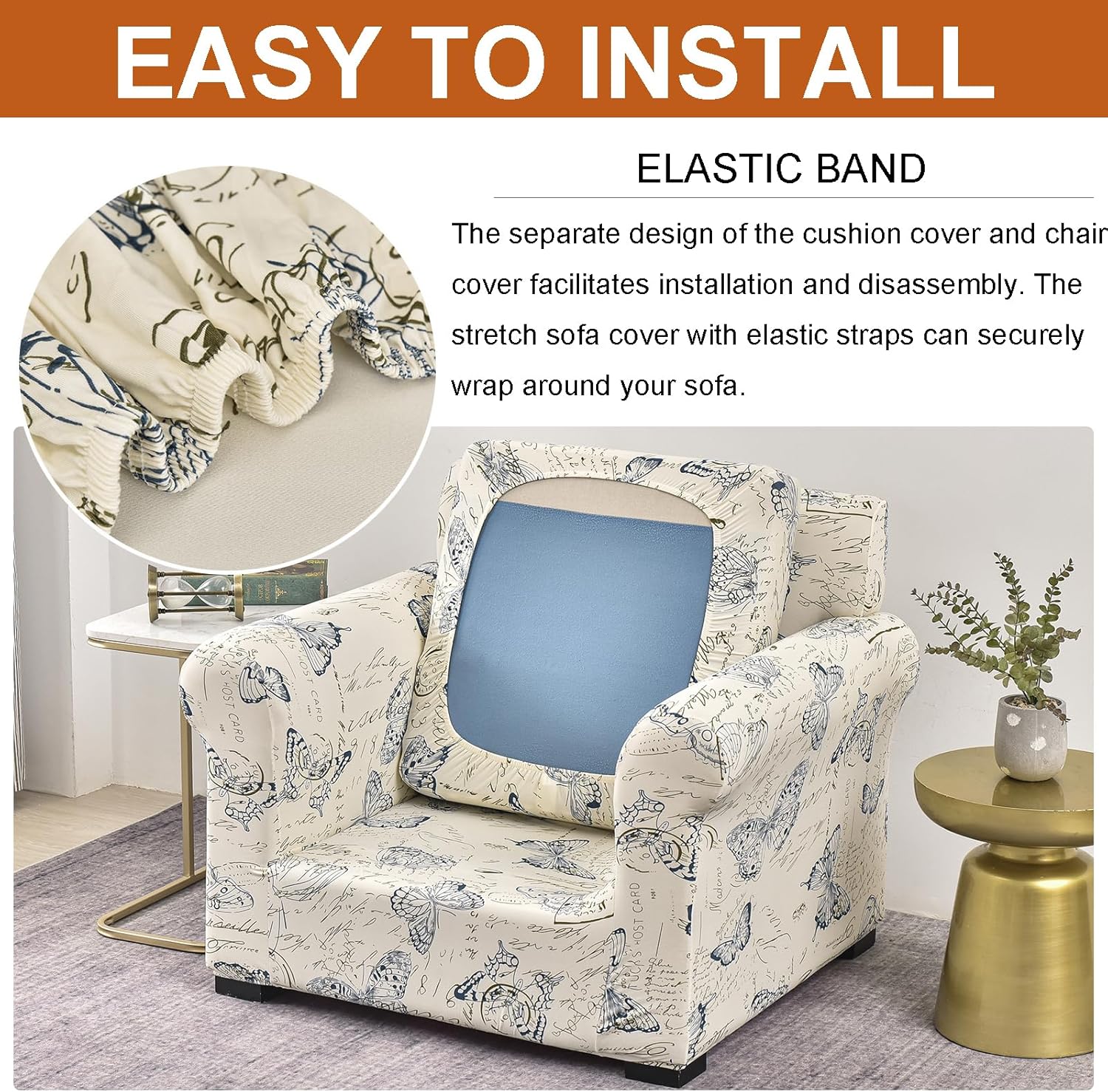 HAOYONG Funda para sillón, 2 piezas, fundas de elastano de alta elasticidad, funda para sillón de 1 plaza, funda antideslizante y lavable para sala