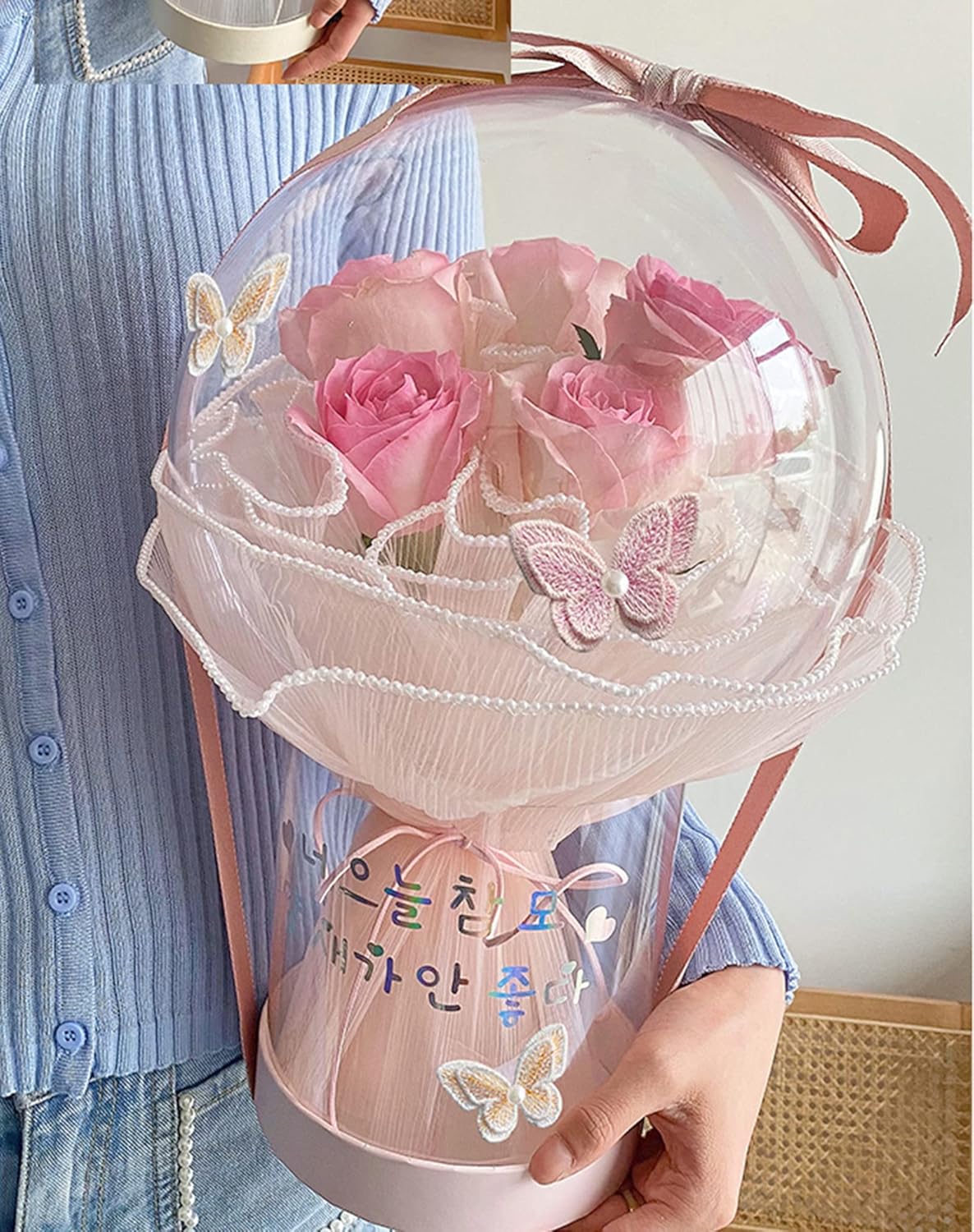 Banxidi Papel de regalo floral de hilo de volantes de estilo coreano, 1 rollo de suministros para floristería, papel de regalo para ramo de flores