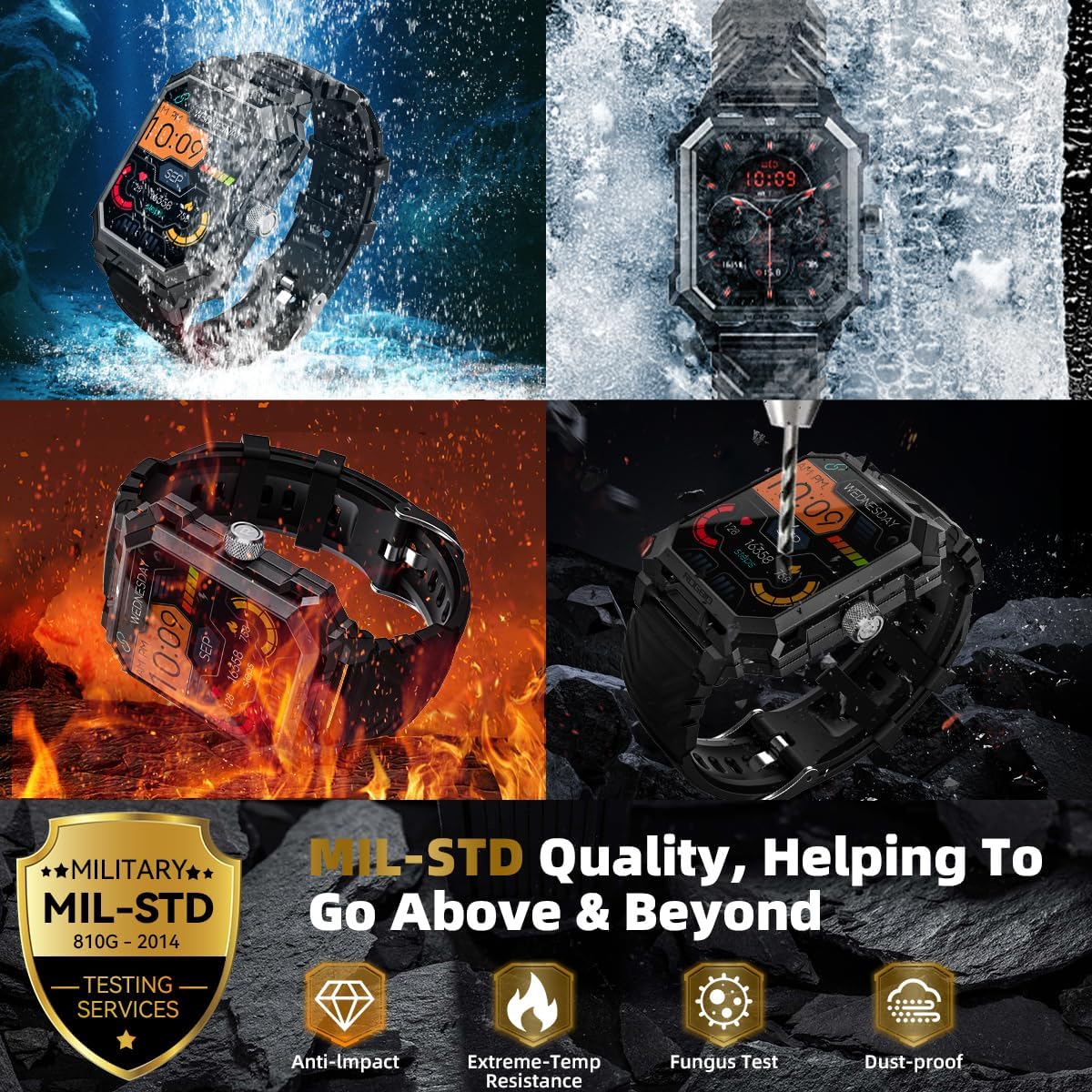 Alpha Gear – Relojes inteligentes militares para hombre, tácticos, resistentes al agua, 5 ATM, resistente al agua, duradero, rival, rastreador de