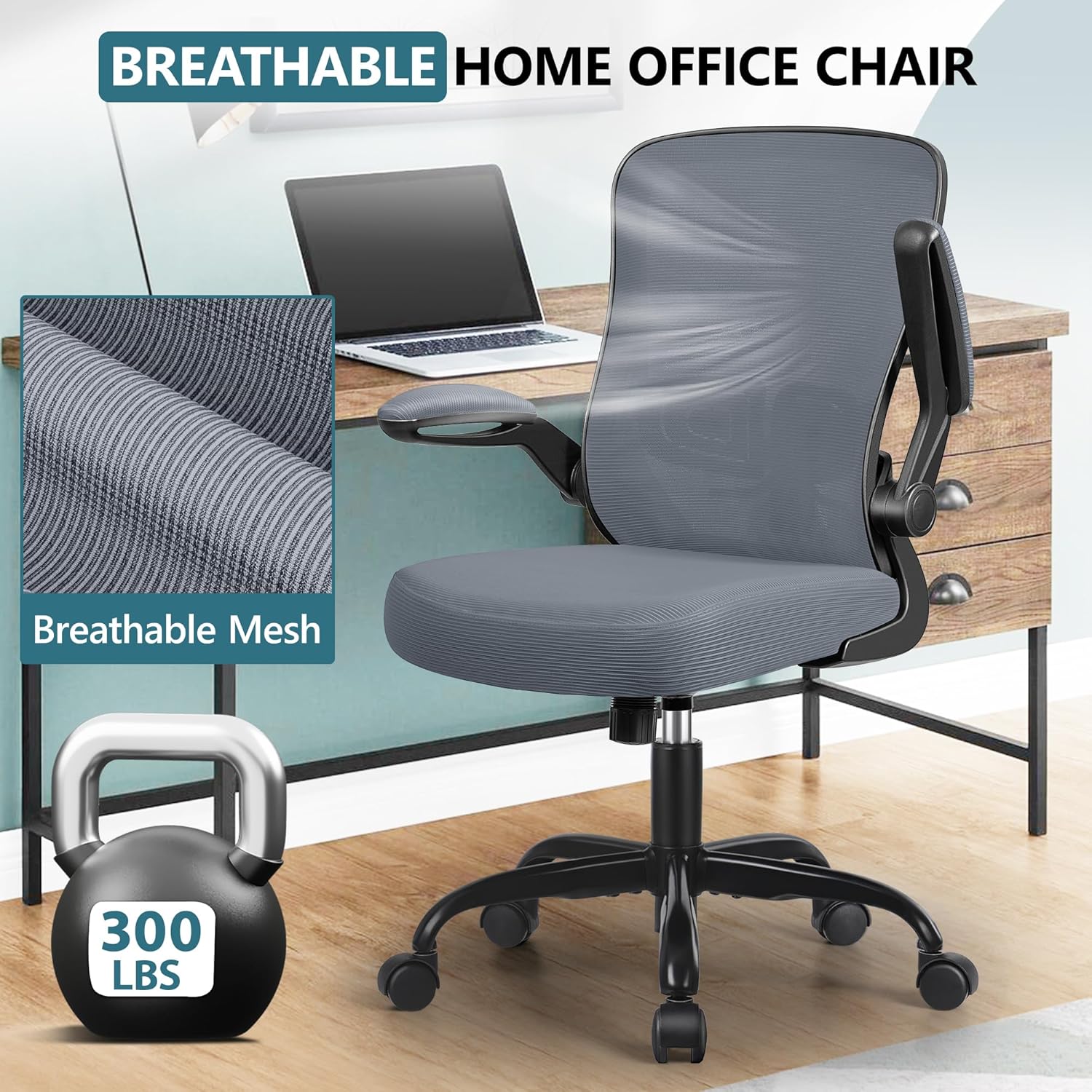 MINLOVE Silla de oficina ergonómica con soporte lumbar ajustable y altura, reposabrazos abatibles de 90, sillas de escritorio Ergo con ruedas, silla