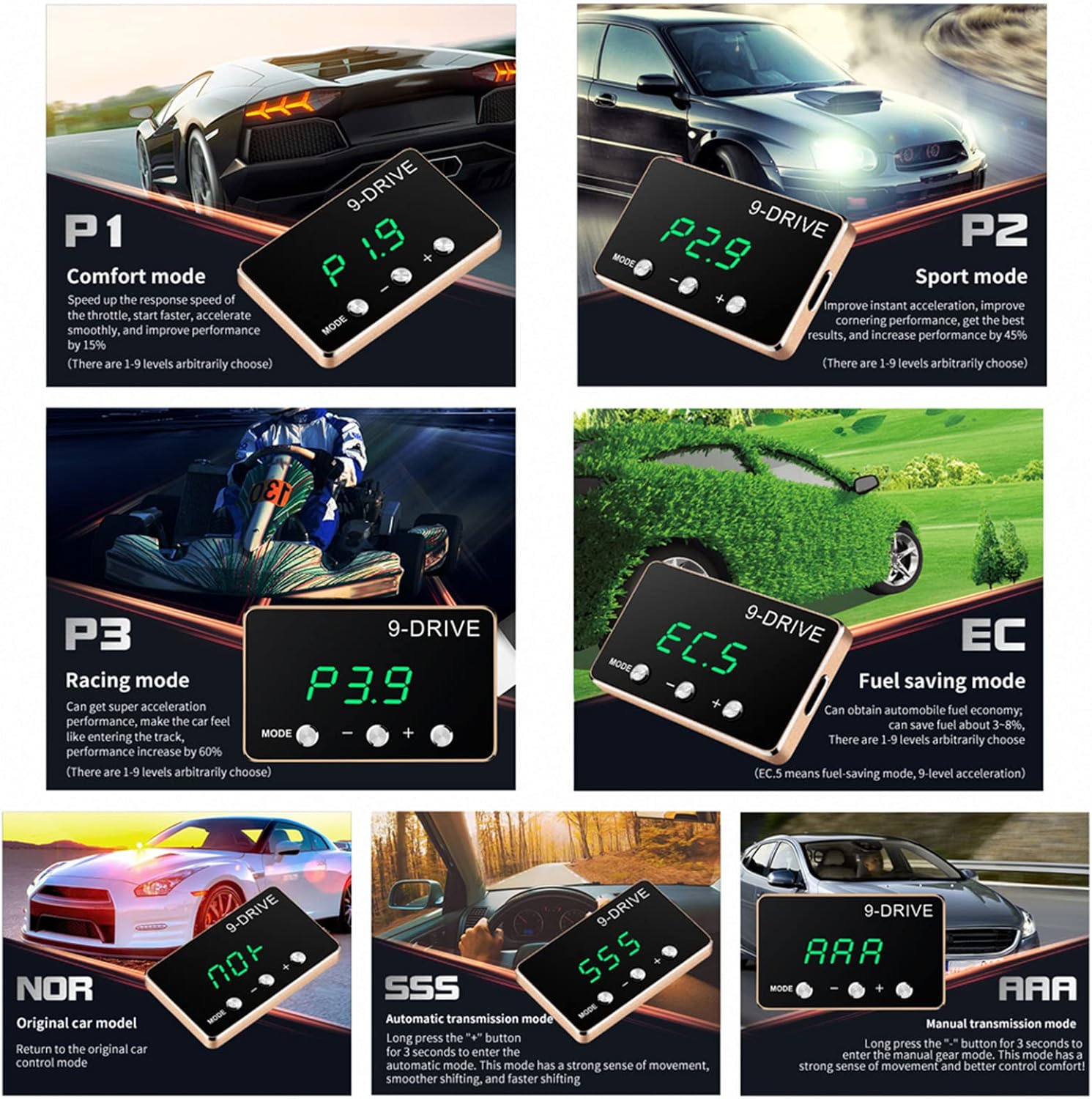 Controlador electrónico del acelerador, controlador electrónico del acelerador de 9 unidades, pedal de carreras, potente reemplazo de refuerzo para