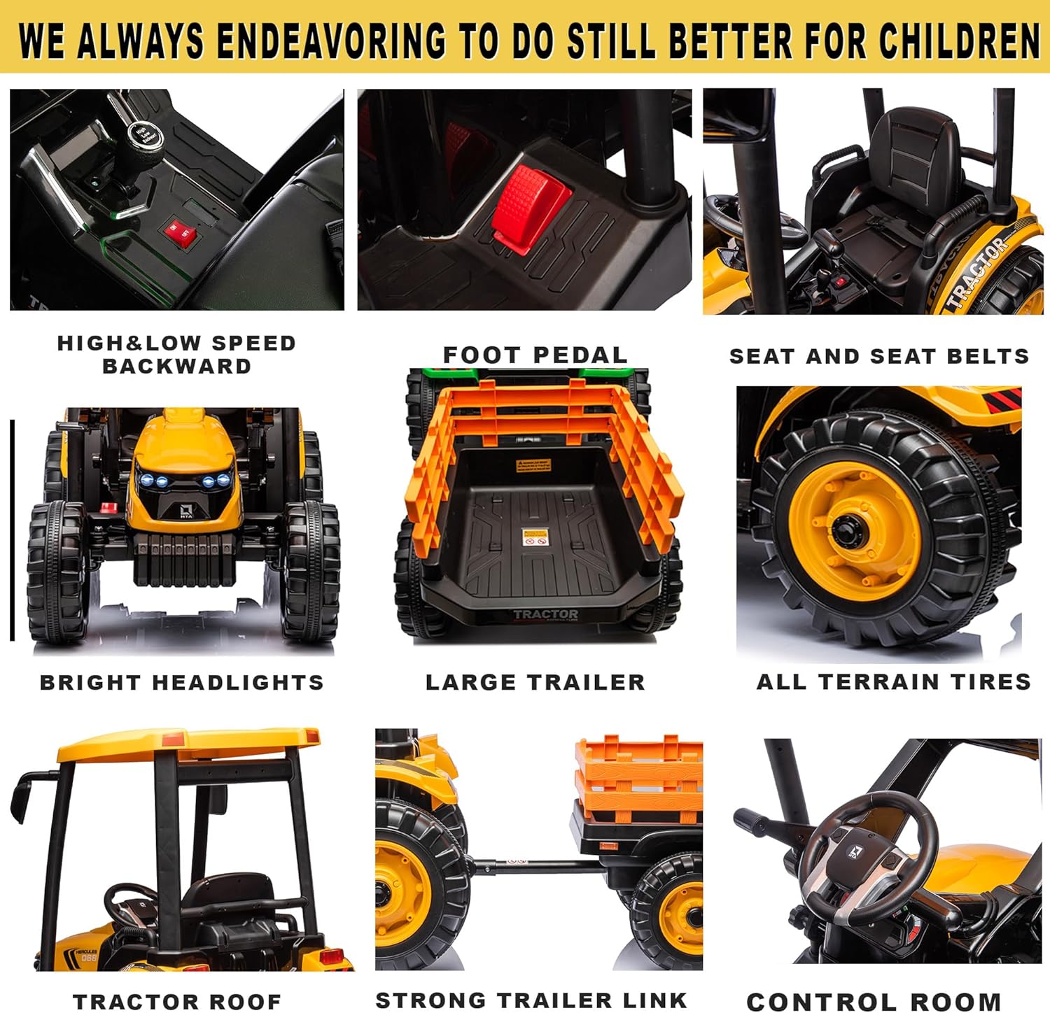 Tractor de paseo para niños, tractor de conducción de 24 V con remolque, juguete eléctrico a batería con motor doble, automóvil eléctrico para niños