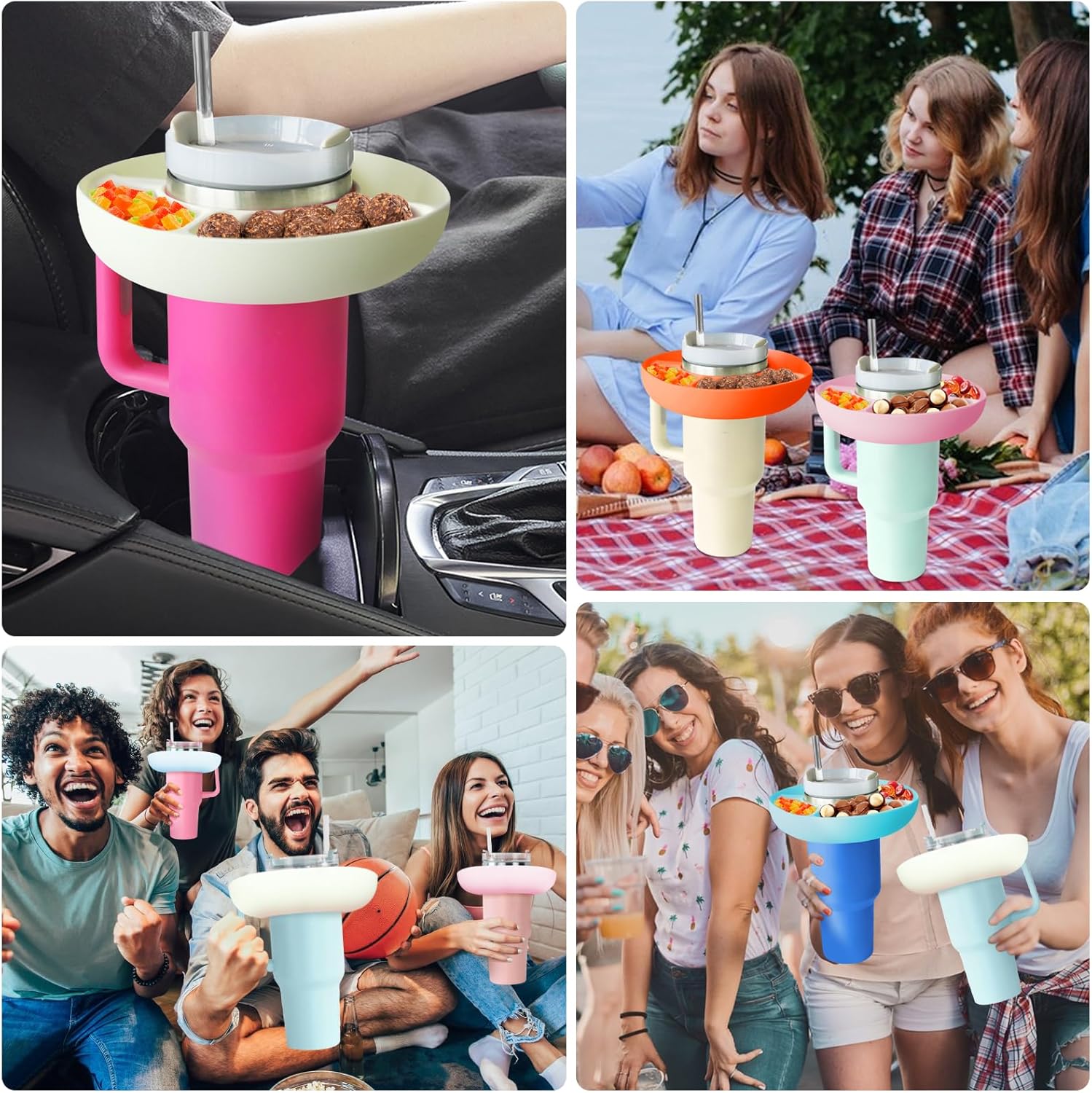 Cuenco de aperitivos para Stanley de 40 onzas, bandeja de aperitivos reutilizable de silicona mejorada para Stanley, bandeja de aperitivos con