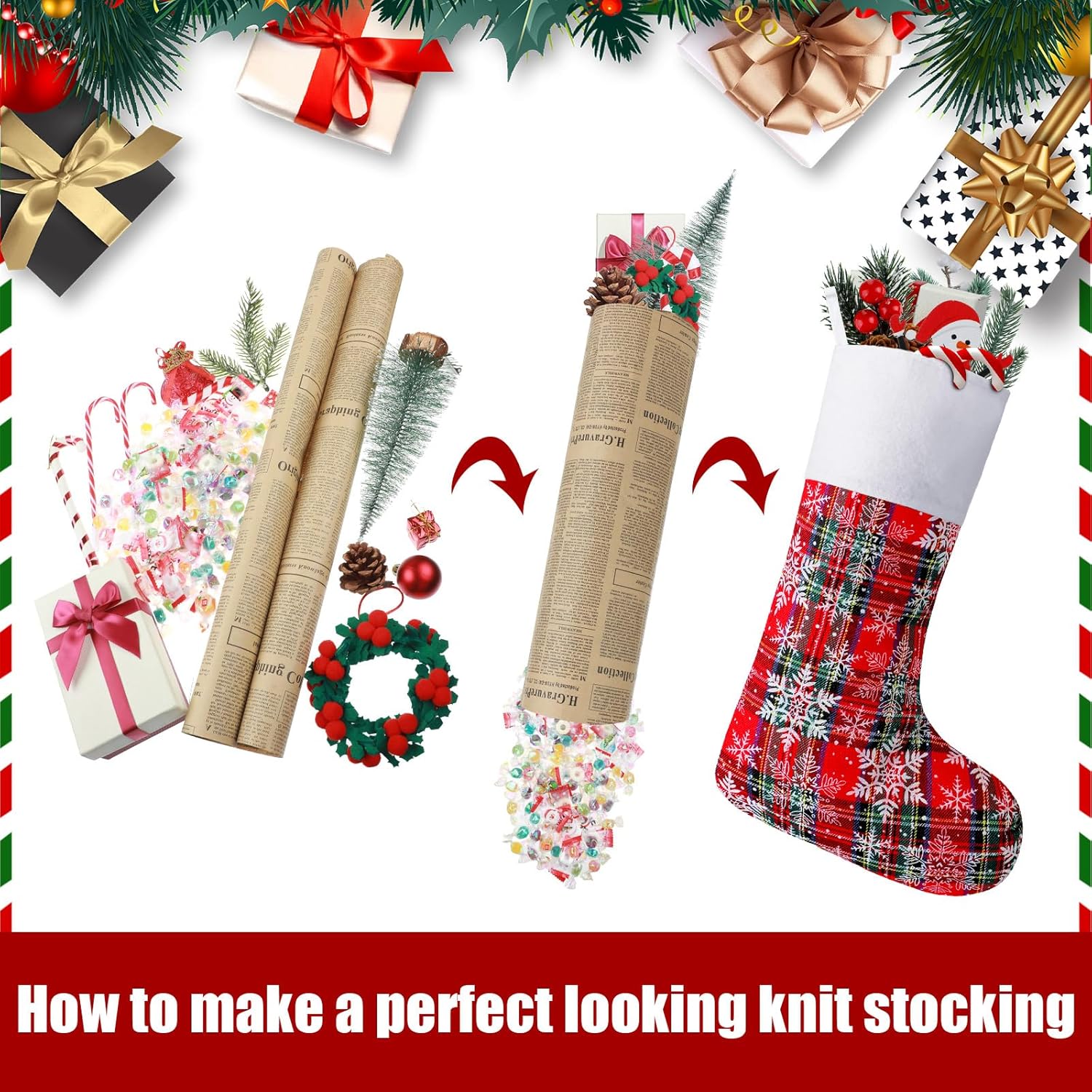 Tatuo 8 medias de Navidad de 15 pulgadas, calcetines de lana cuadriculada, calcetines colgantes de hueso, medias de tela para mascotas, adorno de