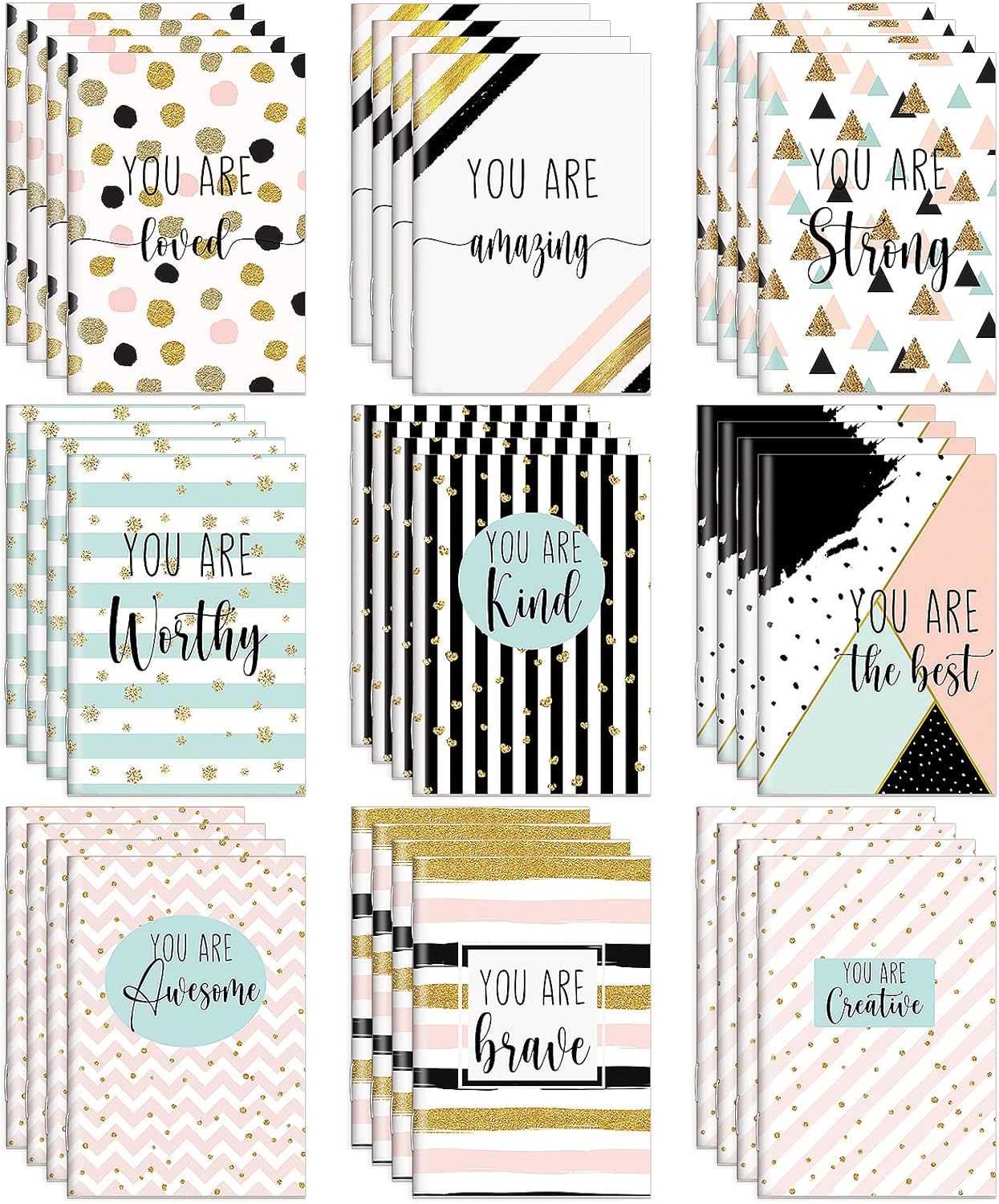 Sherr 36 blocs de notas inspiradores con texto en inglés “You Are Loved Party”, mini diario motivacional, con líneas y puntos con purpurina, bloc de