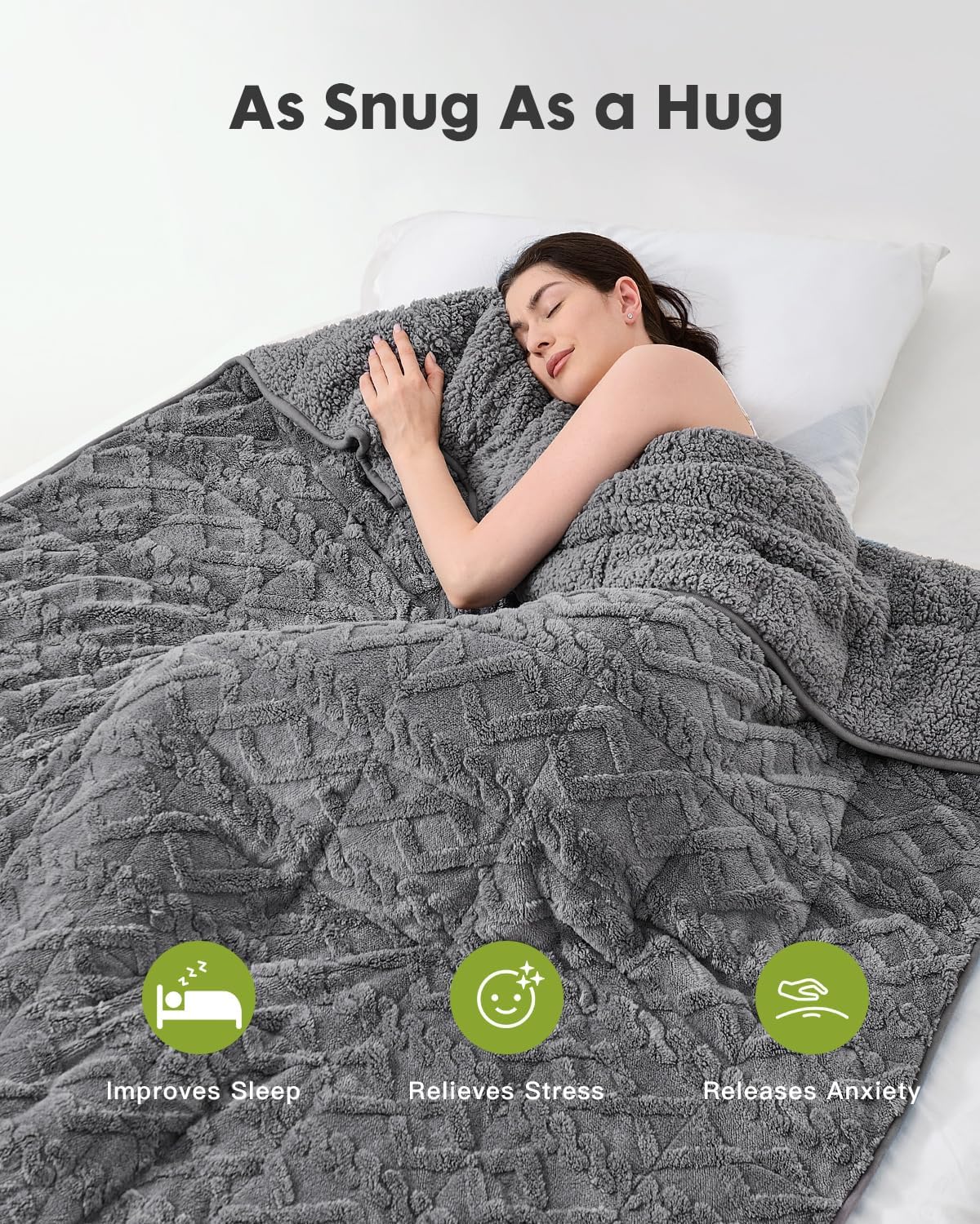 Uttermara Manta con peso Sherpa para adultos, patrón de punto trenzado, tamaño individual, 15 libras para cálida y acogedora, manta con peso de 48 x