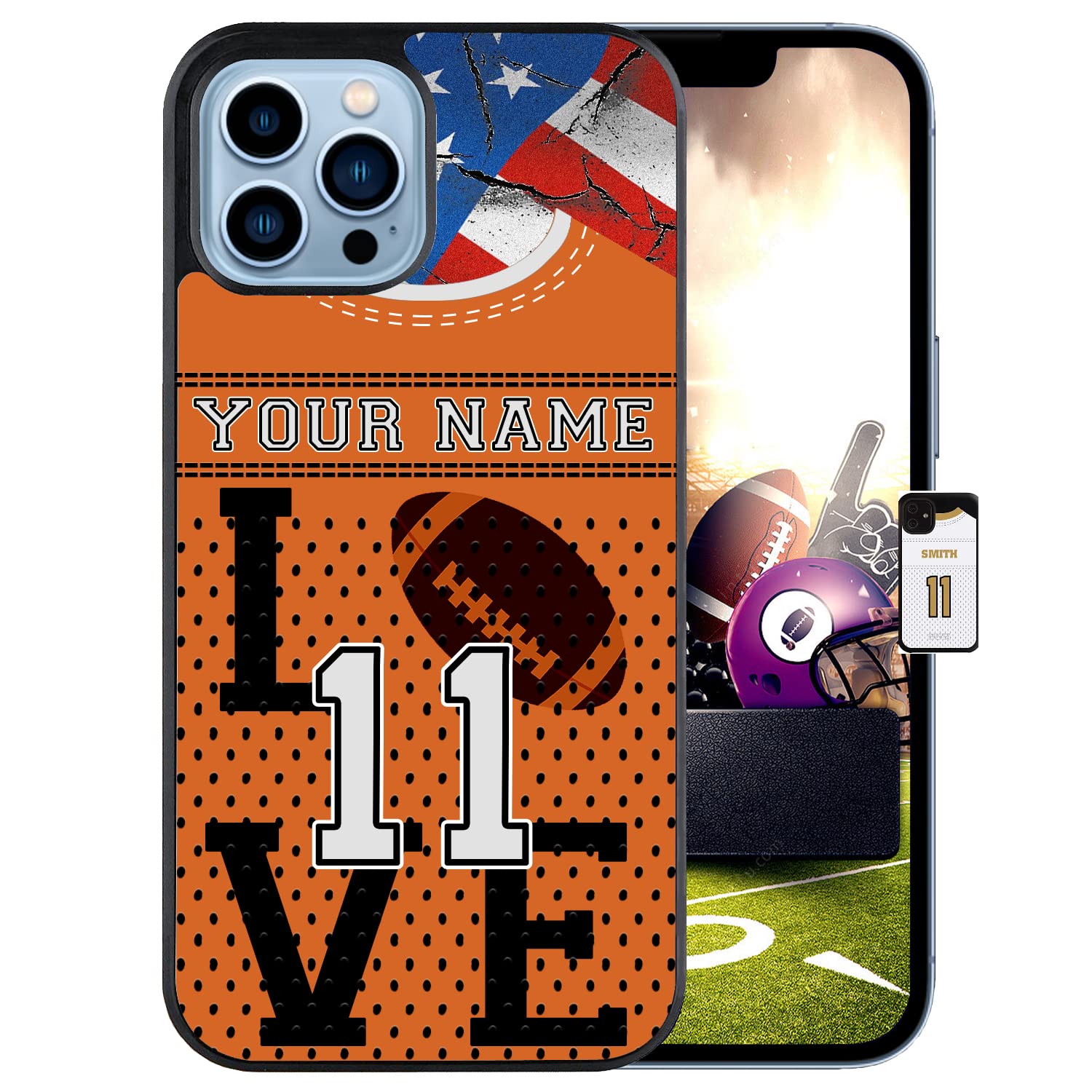Personalized Name Number Custom American Football Jersey America Flag Design Rubber Cover Phone Case for Samsung Galaxy A53