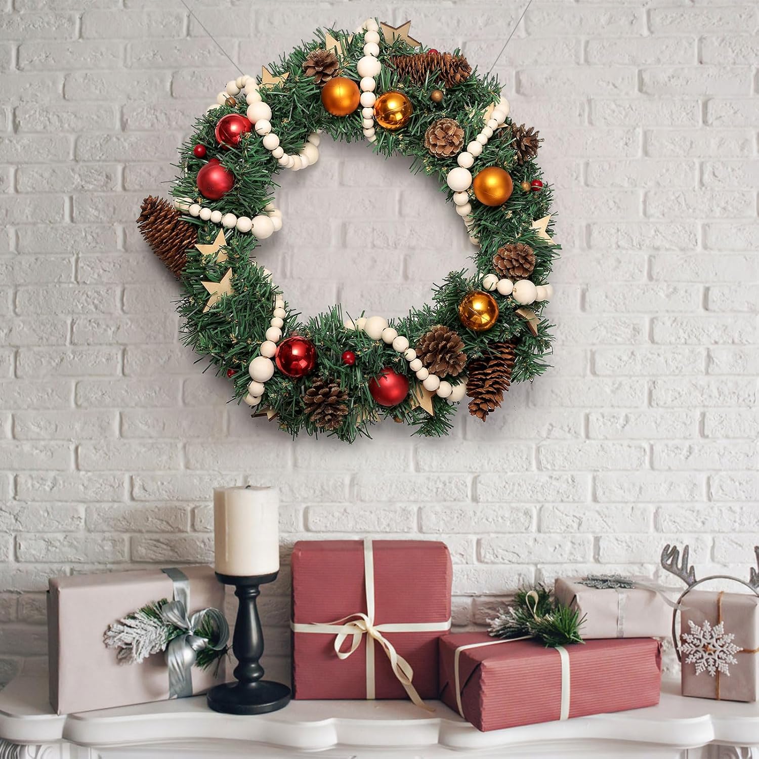 GWHOLE Guirnalda de cuentas de madera para decoración de árbol de Navidad, adorno bohemio para Navidad, fiestas, casa de campo, decoración de manto