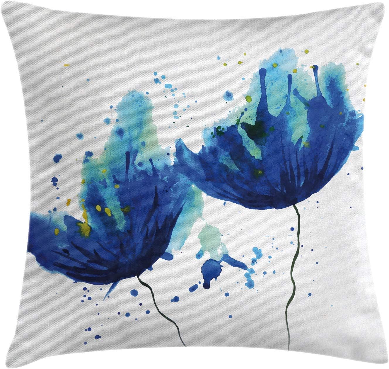 Ambesonne Funda de cojín azul, efecto de estilo acuarela, diseño floral, arte abstracto, ilustración de aciano, funda de almohada decorativa