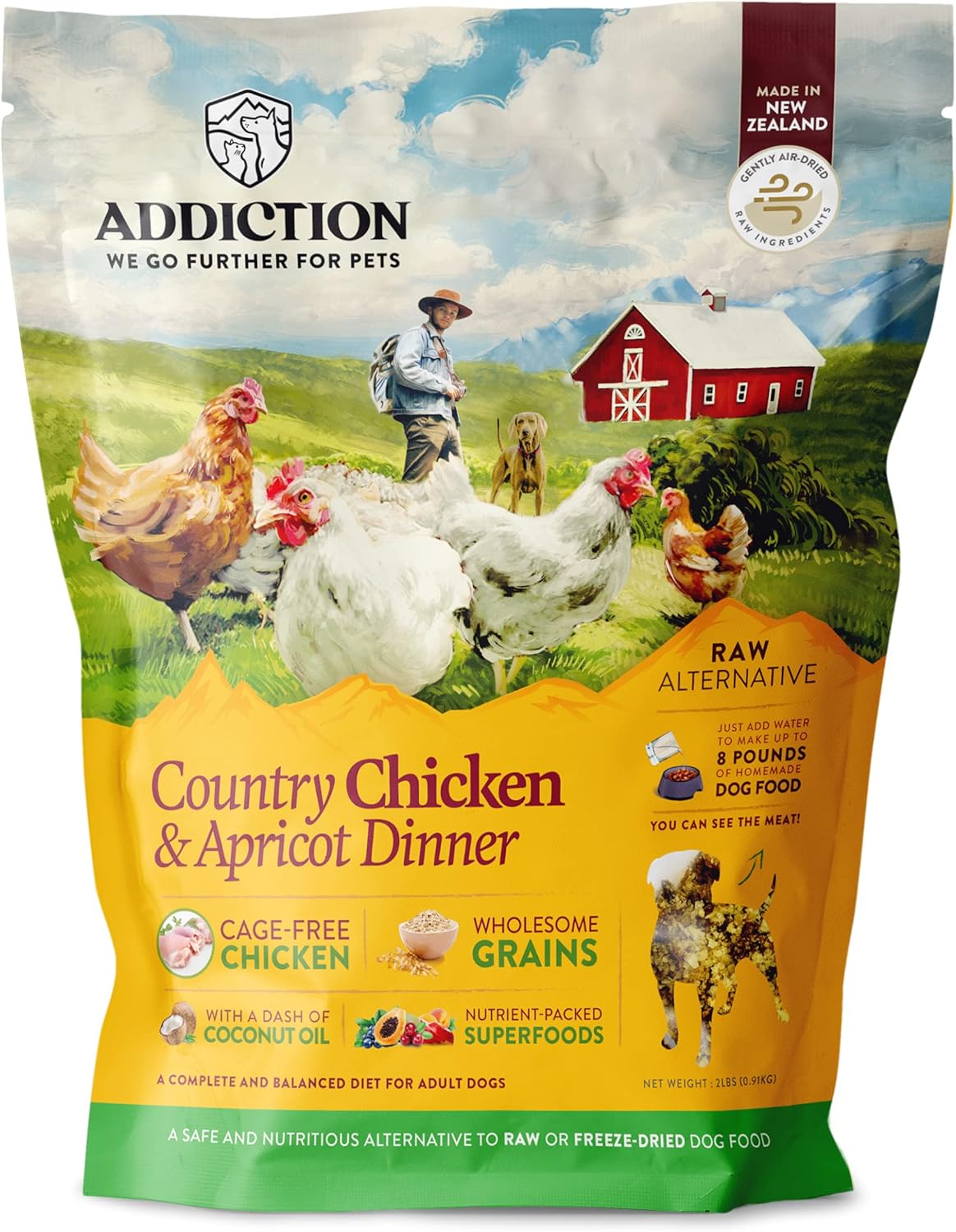 Addiction Raw dehydrated Grain-Free Dog Food, país pollo y albaricoque, 2lbs por Addiction mascota Alimentos