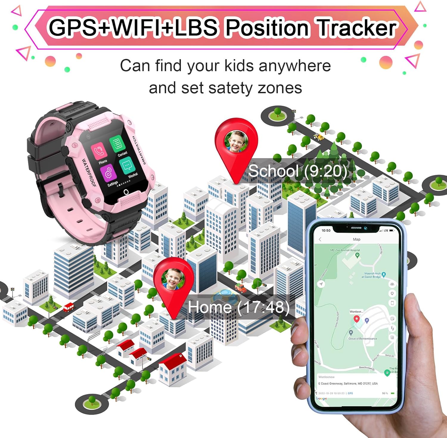 Wonlex 4G Kids Smartwatch with SIM Card, GPS Smart Watch for Children, 1.4″ Touch Screen Phone Watch for Boys Girls with Video Calls, Voice Chat,