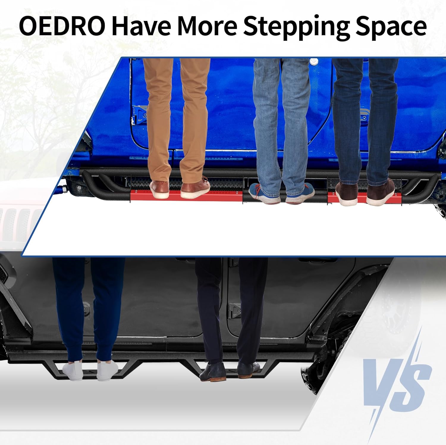 oEdRo Todos los estribos de acero con placas de escalón pintables, peldaños laterales atornillables compatibles con Jeep Wrangler 4XE 2021-2024,