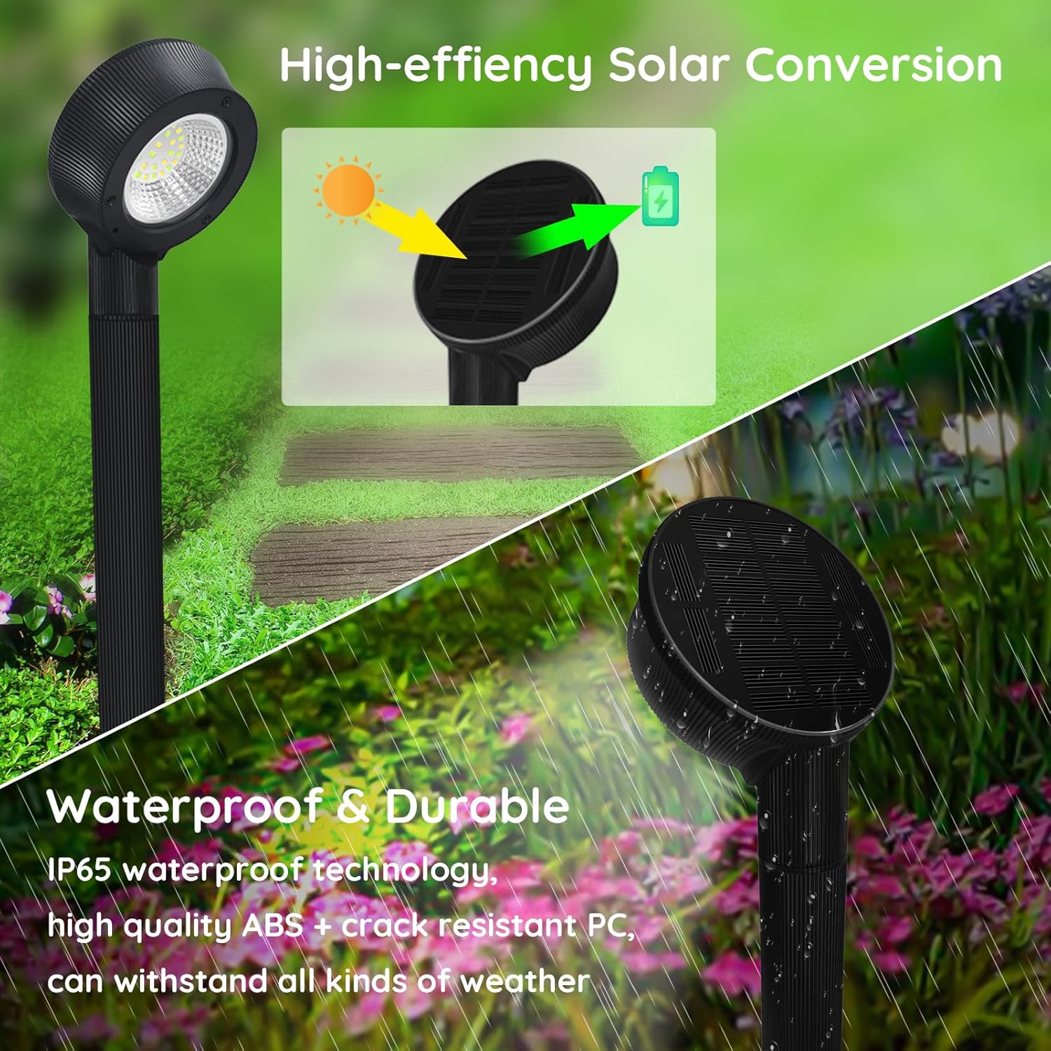 GULADUS Luces solares de camino de 300 lúmenes, 32 LED con 3 modos de luz regulables, hasta 12 horas de luz solar negra para paisaje, patio, camino,