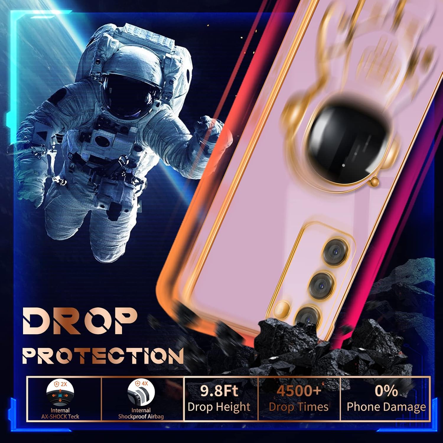 Coralogo Funda para Samsung Galaxy S23, diseño de astronauta linda para mujeres y niñas, con soporte oculto de astronauta, diseño 6D, para Samsung
