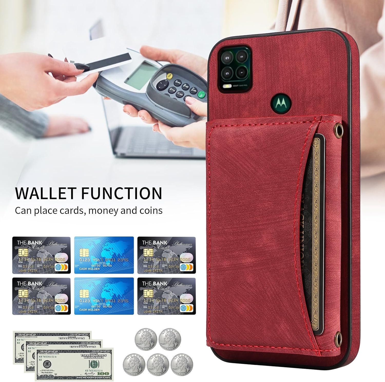 Funda para teléfono Moto G Stylus 5G 2021 con correa cruzada para el hombro y tarjetero de cuero para tarjetas de crédito, bolsillo delgado,