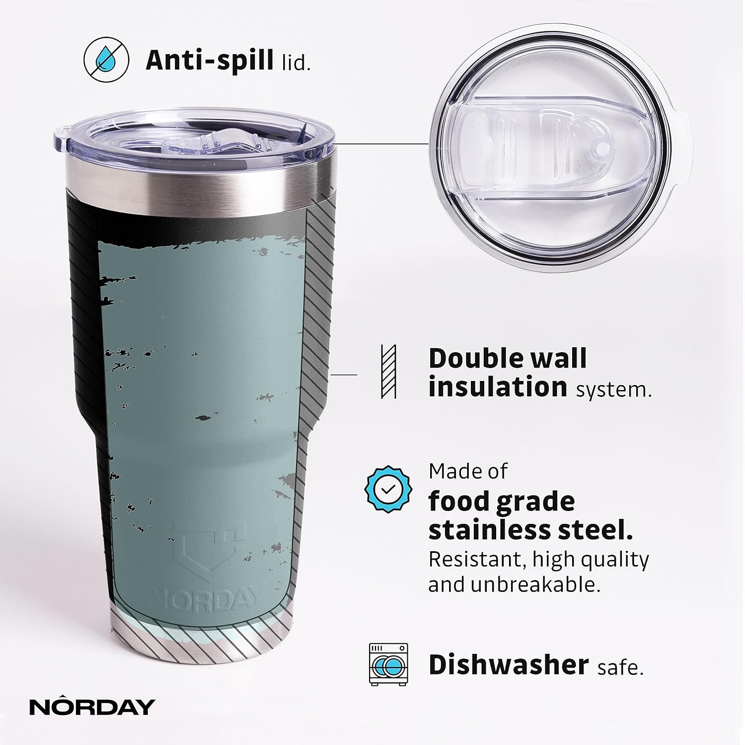 NORDAY Vaso con tapa, 30 onzas, vaso aislado negro, vasos de acero inoxidable, taza de café de viaje con aislamiento al vacío de doble pared para