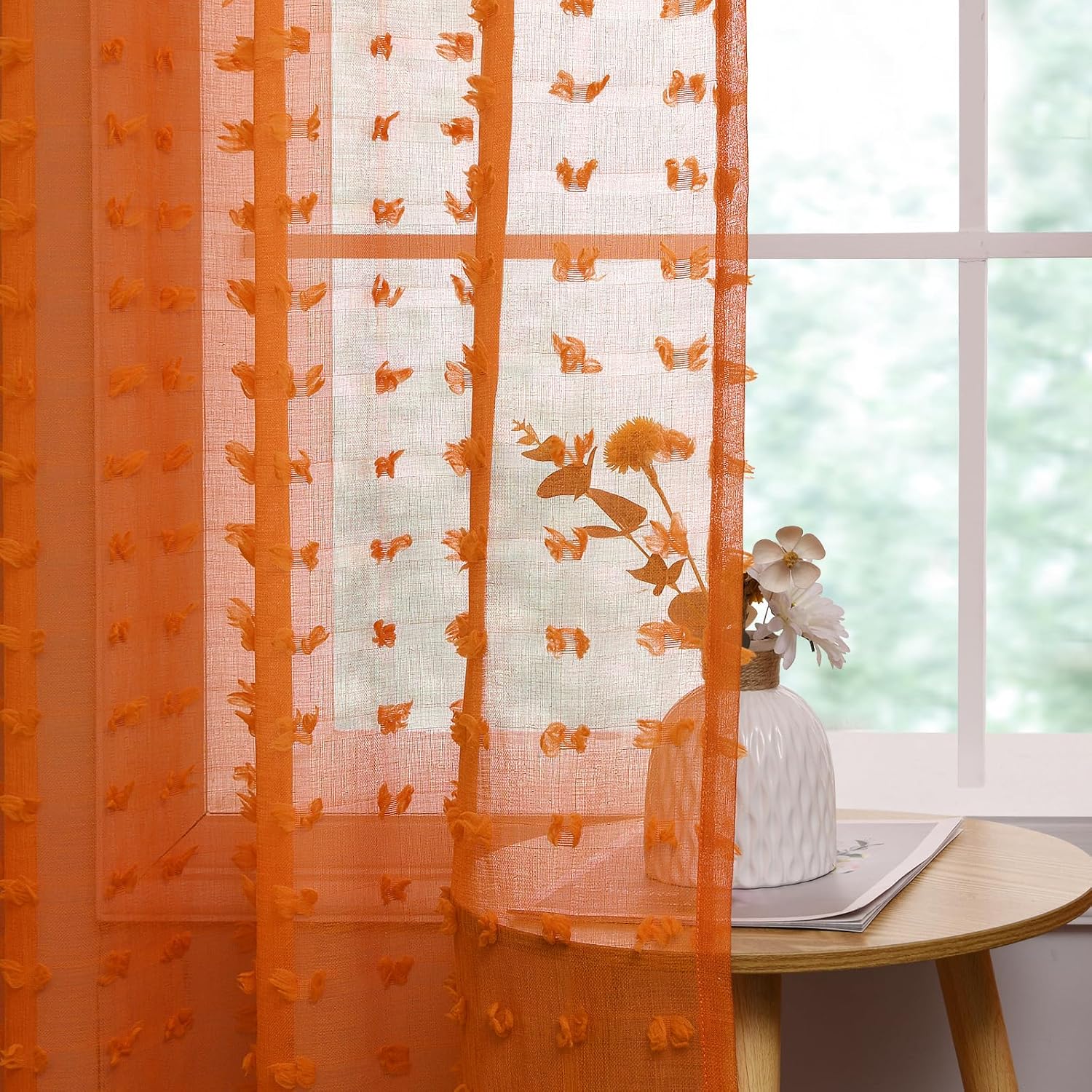 Guken 2 paneles de cortinas traslúcidas de 63 pulgadas de largo para sala de estar, dormitorio, 52 pulgadas de ancho, cortinas bohemias con pompones