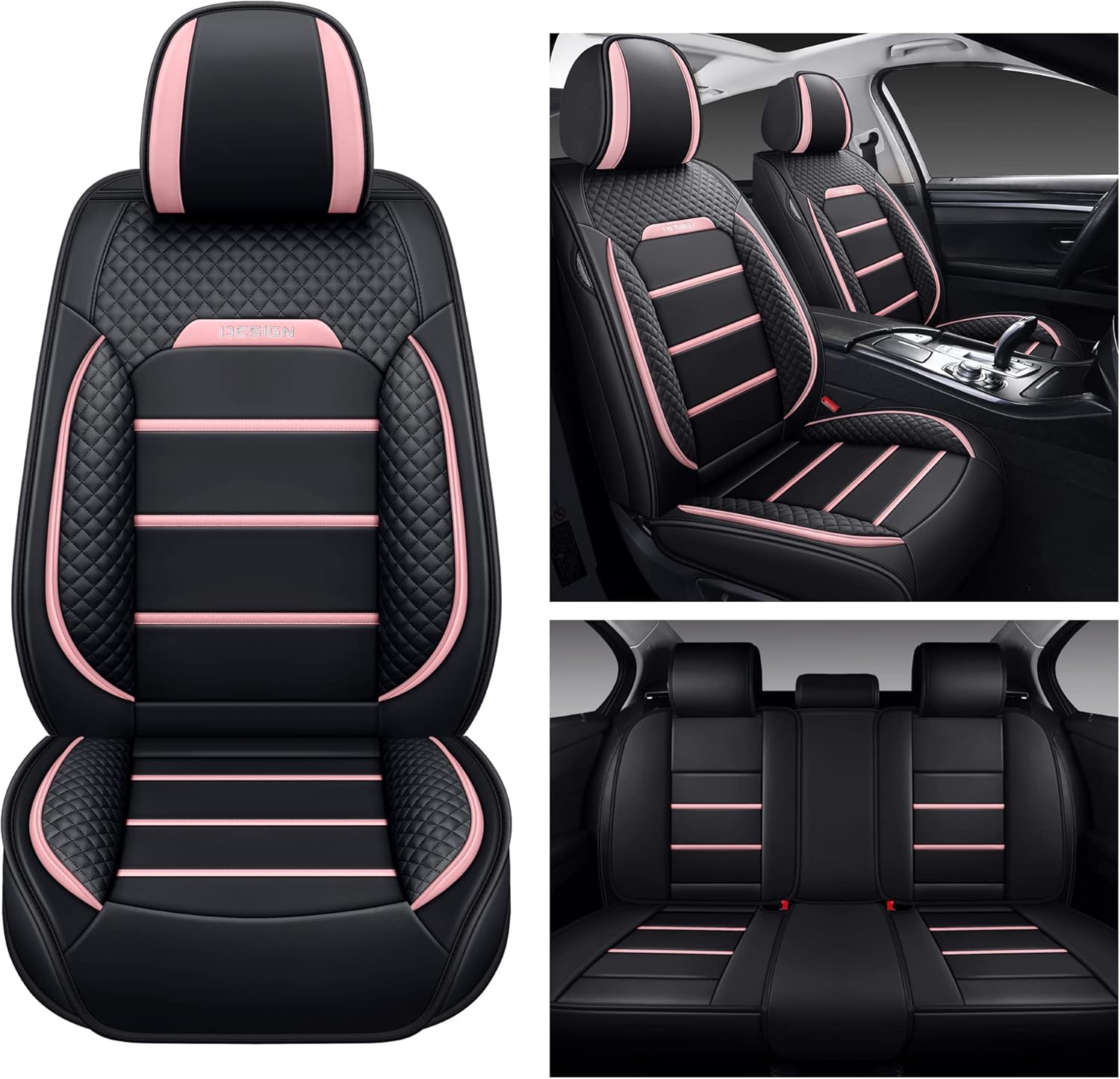 02 Fundas de asiento de automóvil de imitación para automóvil de 5 pasajeros y SUV, juego de ajuste universal para accesorios interiores de