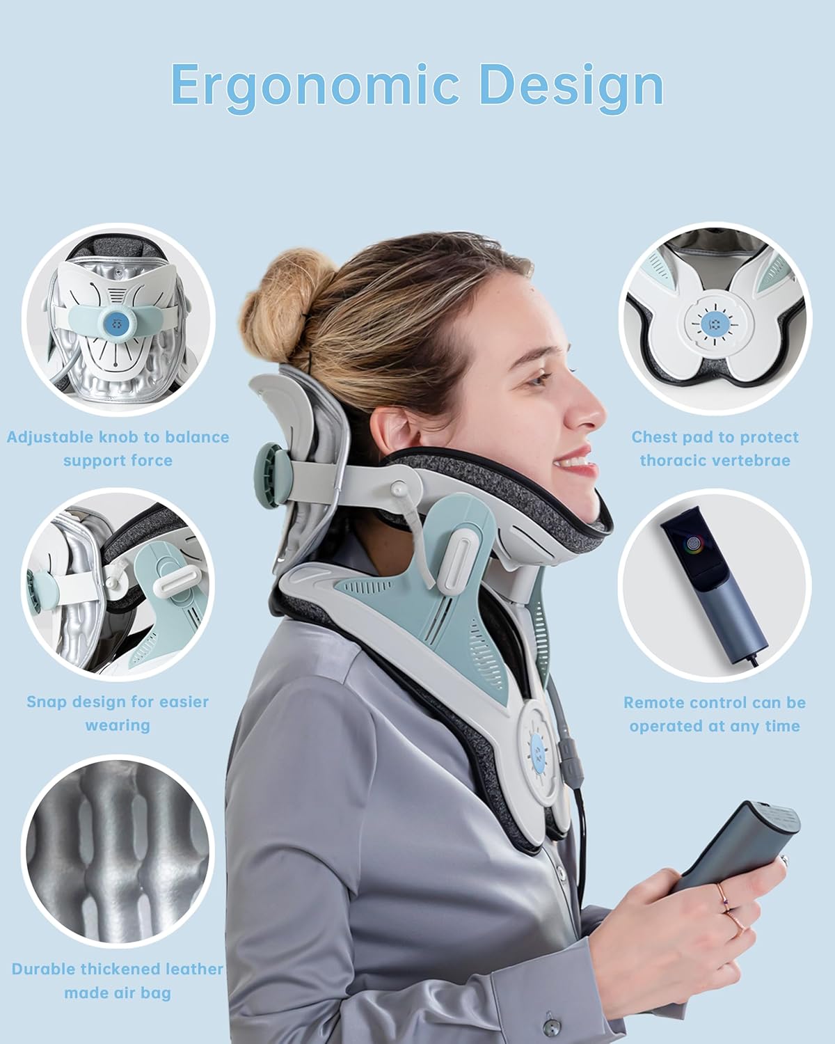 Dispositivo eléctrico de tracción cervical para aliviar el dolor de cuello, bomba de aire ajustable, ensanchador de cuello inflable con 3 tracciones