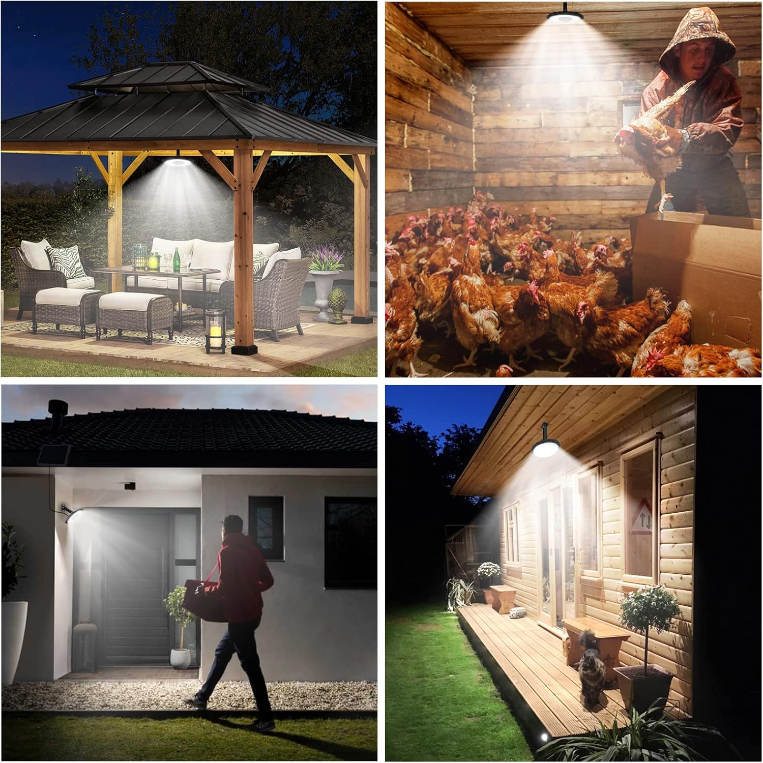 ropelux Luces solares para interiores y exteriores, 3000 lm regulables, 5 modos (2 modos de todo el día), sensor de movimiento, luz solar de granero
