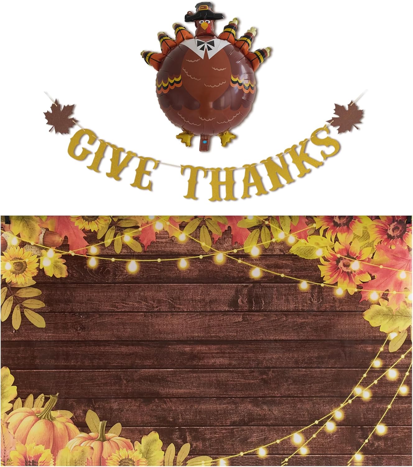 Funnytree Kit de accesorios de decoración de otoño Give Thank – un telón de fondo de 5.9 x 3.6 pies, tarjetas, cinta, globo, juego de suministros