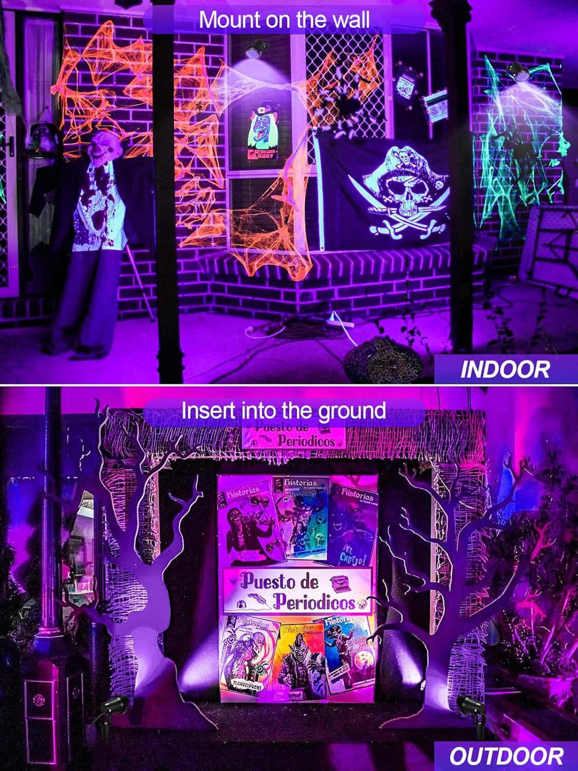 Proyector de Halloween de 15 W, luces LED negras, iluminación de paisaje, impermeable, luz negra al aire libre con enchufe de EE. UU. para fiesta de