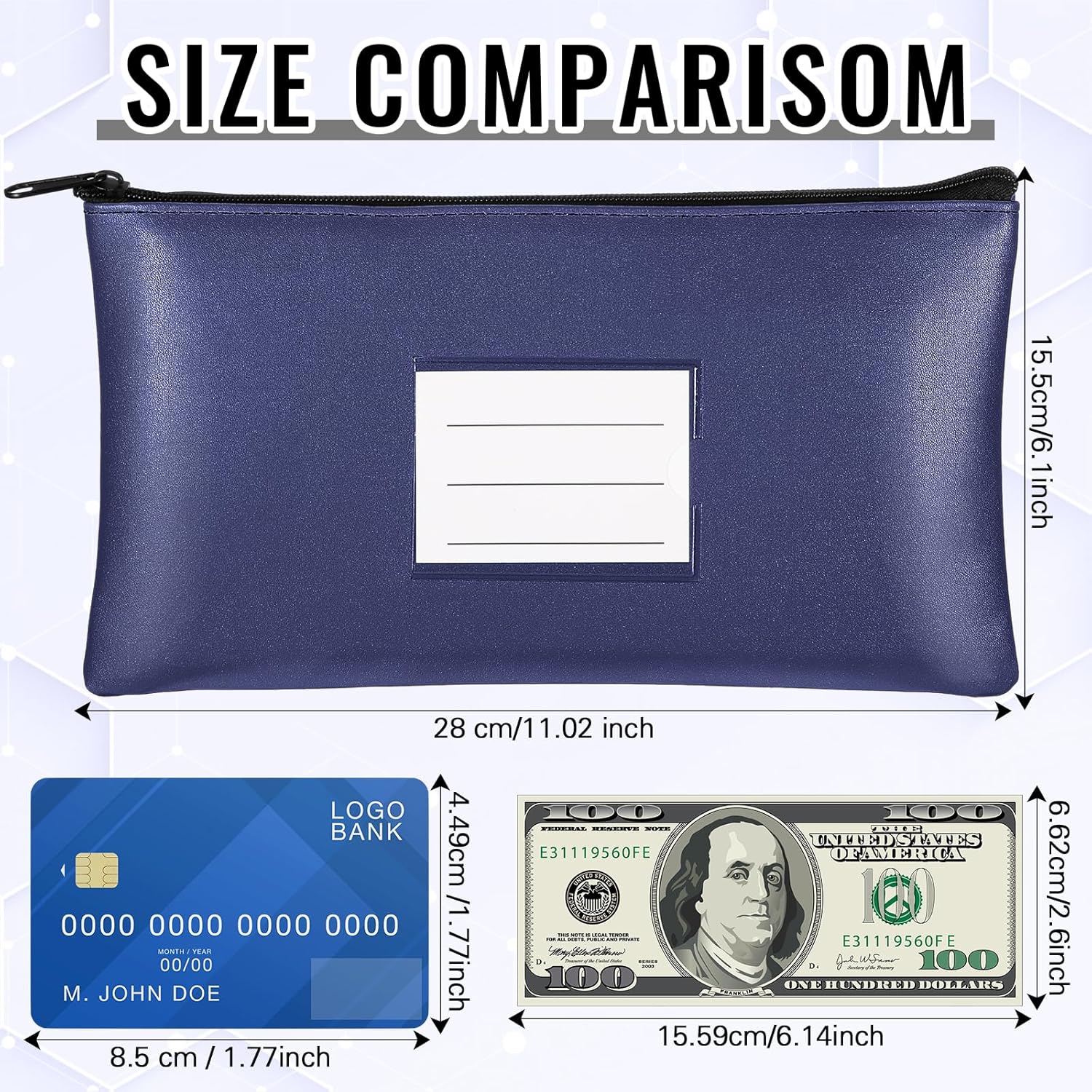 Paterr 6 bolsas de dinero con cremallera, de piel sintética, bolsa de seguridad para dinero, soporte para recibos, cartera con etiqueta para dinero