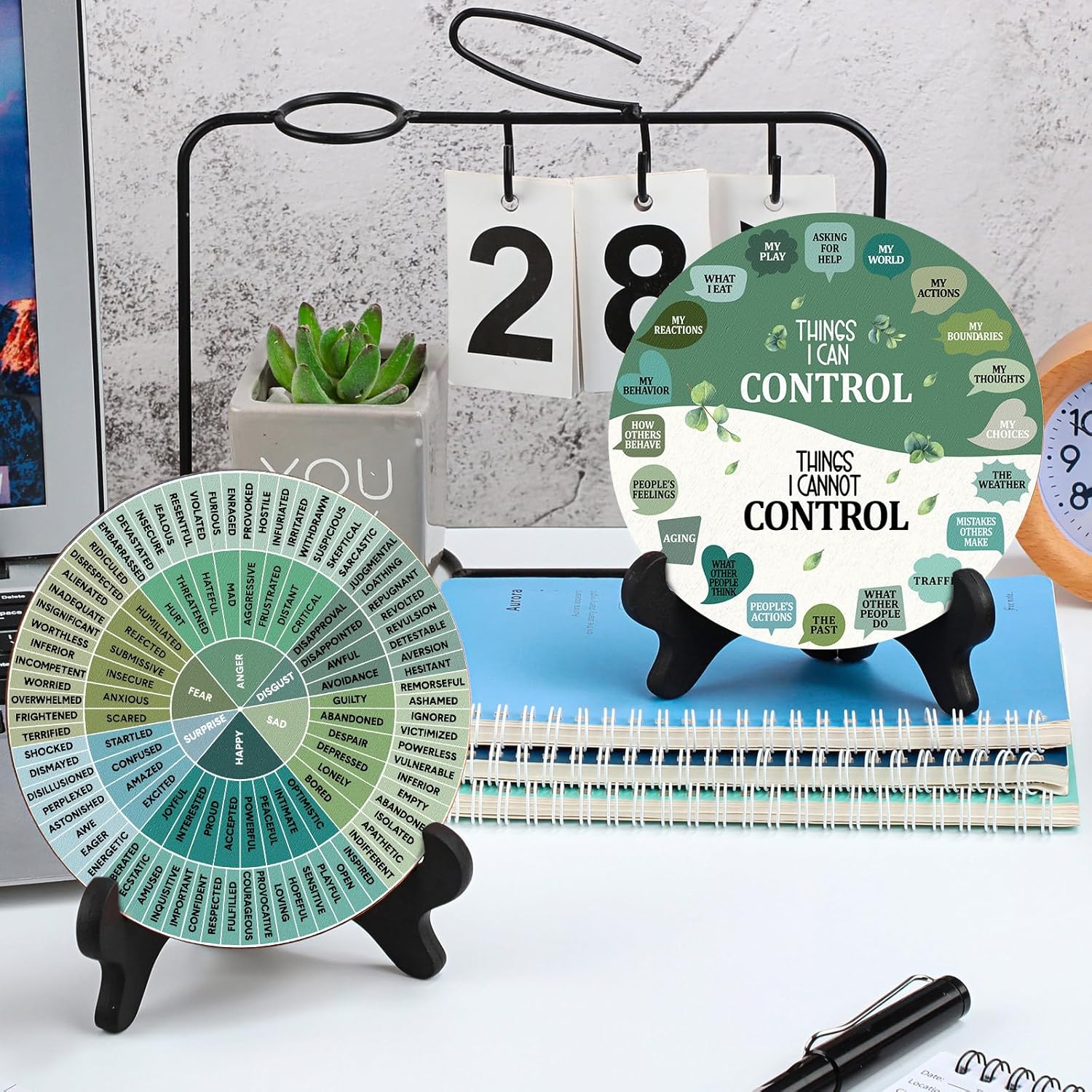 Cosas que puedo controlar – Decoración de escritorio de oficina con base negra, emociones relajantes, tabla de ruedas para decoración de salud