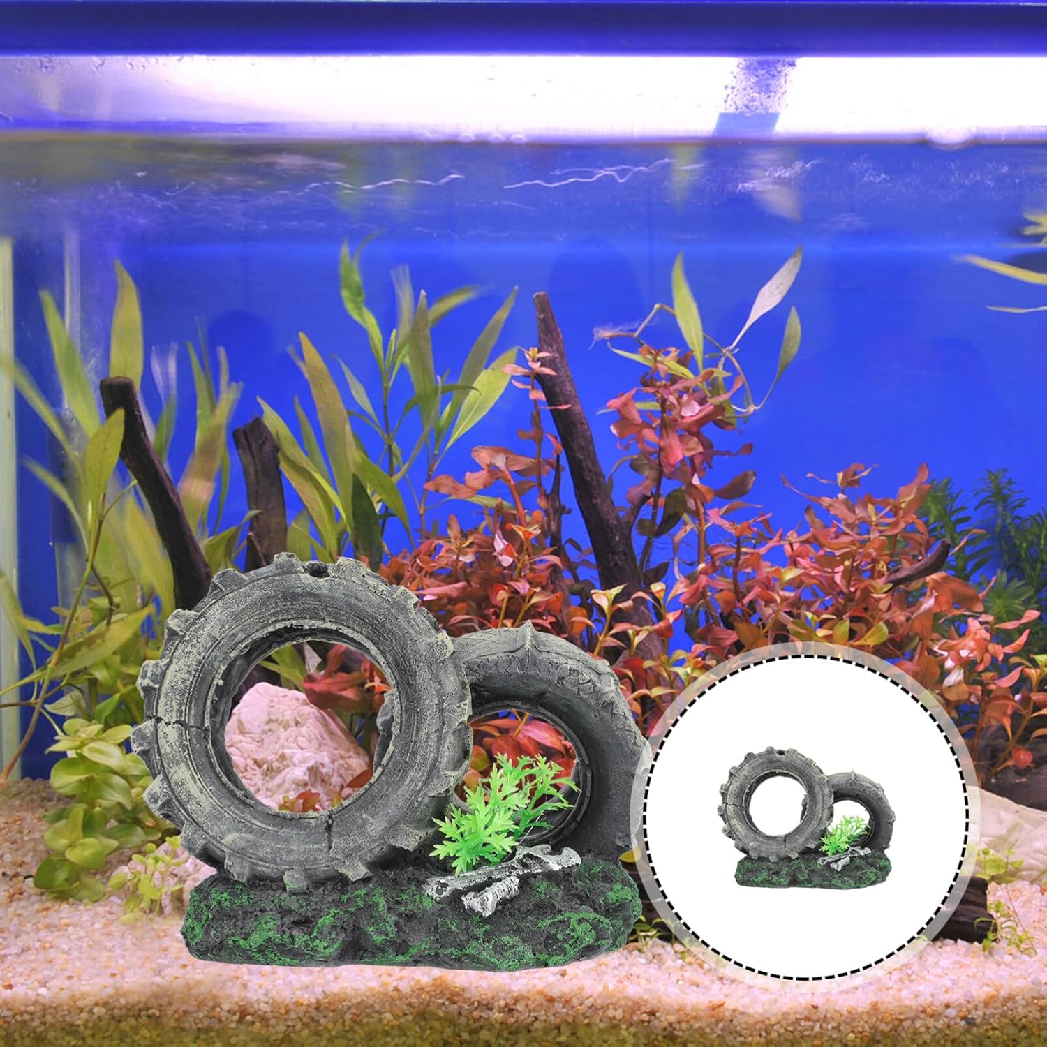 DOITOOL Decoraciones de neumáticos de acuario, decoraciones de neumáticos de resina, adorno de neumático de pecera, decoración de acuario