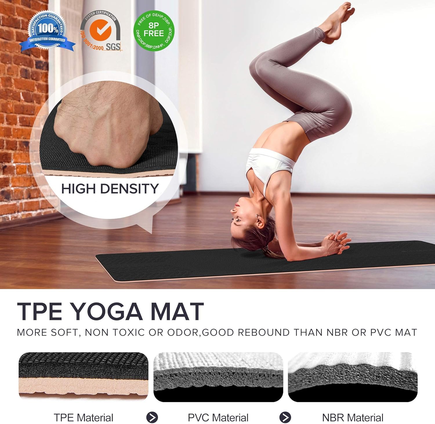 SIMIAN Tapete de yoga grueso de 0.315 pulgadas de doble cara antideslizante para hombres y mujeres con correa de transporte, tapete profesional de