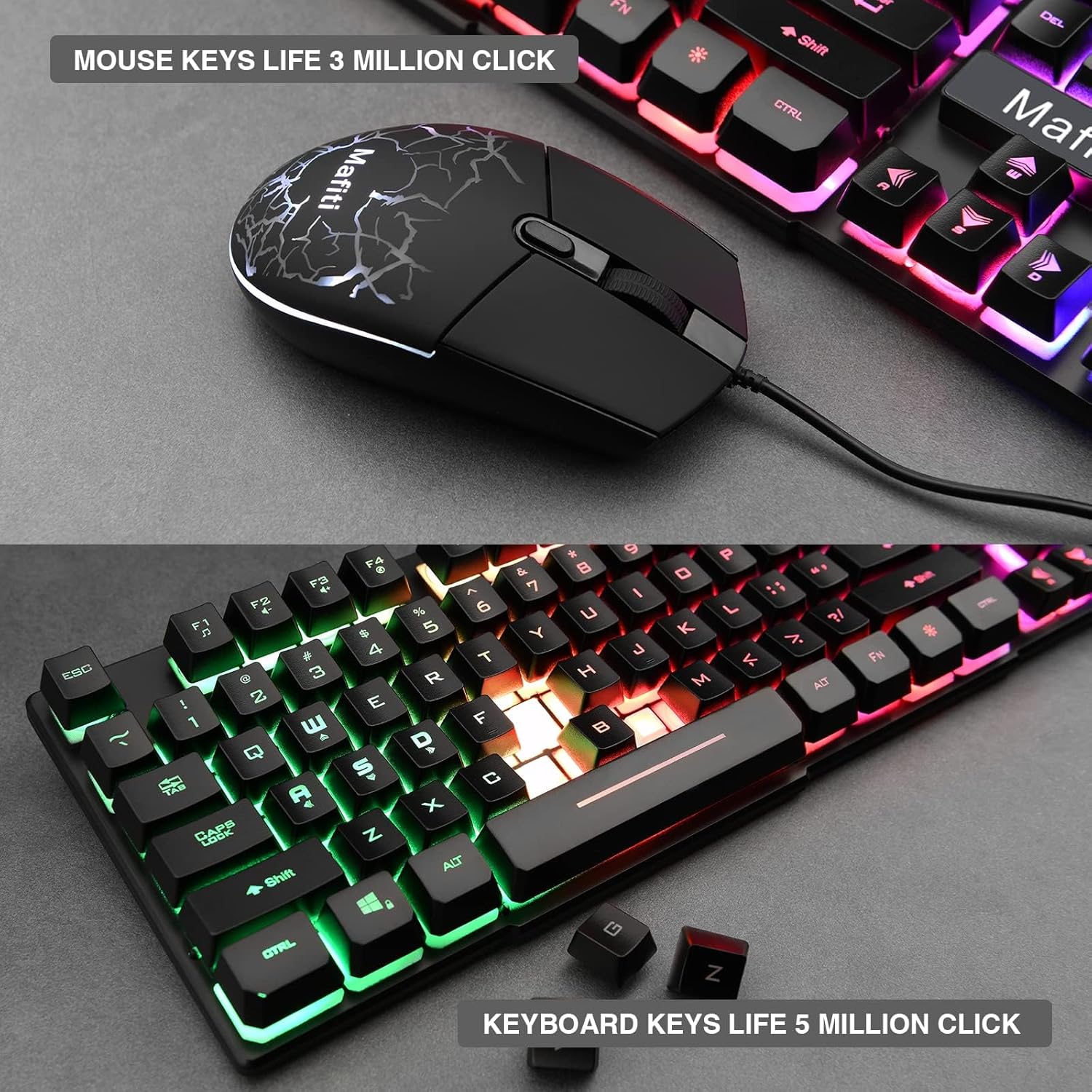 mafiti RK101 – Teclado de computadora con cable, teclado USB retroiluminado RGB para PC, Mac, portátil, escritorio, oficina de juegos
